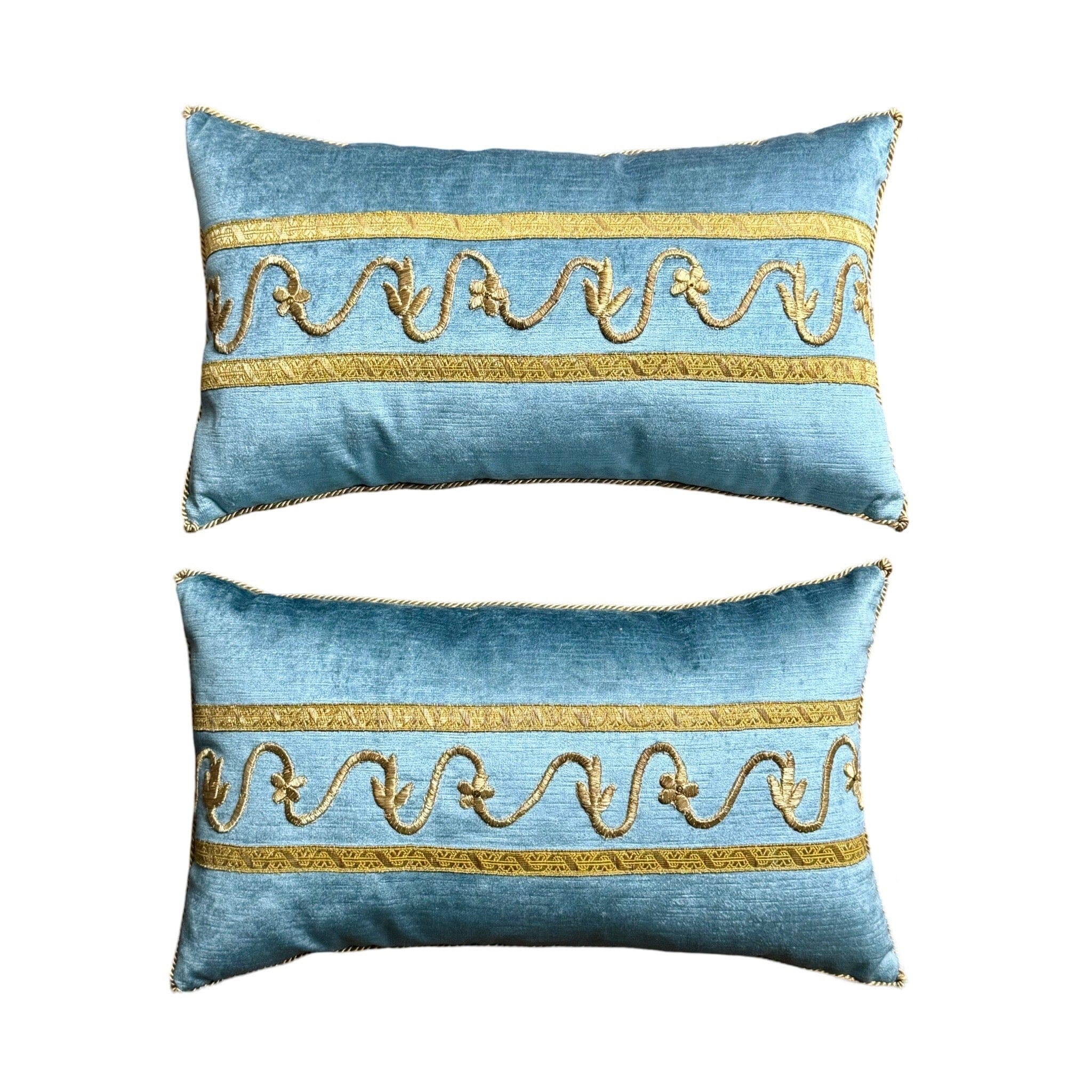 Antique Ottoman Empire Raised Gold Metallic Embroidery (#E080724A&B | 11 x 19") New Pillows B. Viz Design