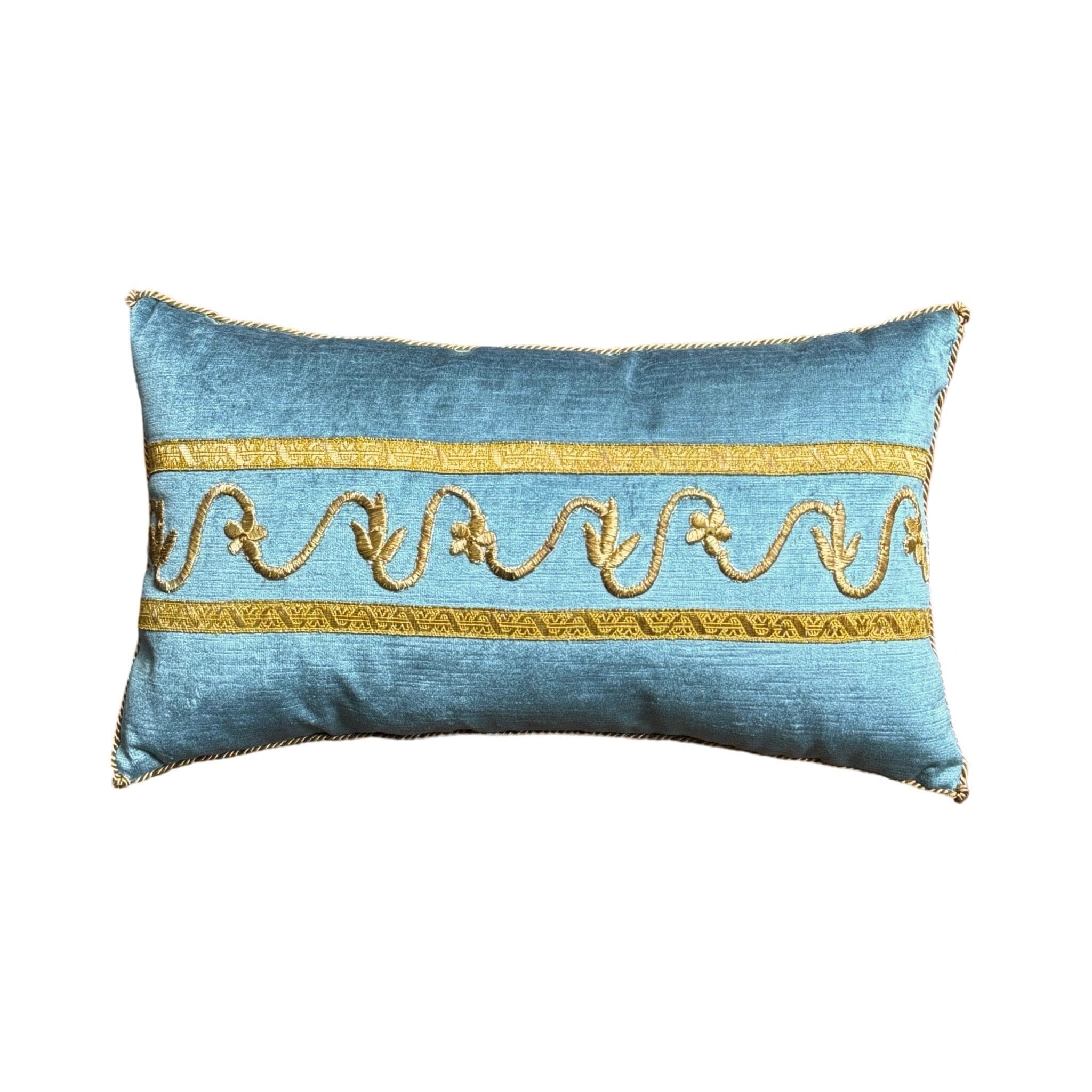 Antique Ottoman Empire Raised Gold Metallic Embroidery (#E080724A&B | 11 x 19") New Pillows B. Viz Design