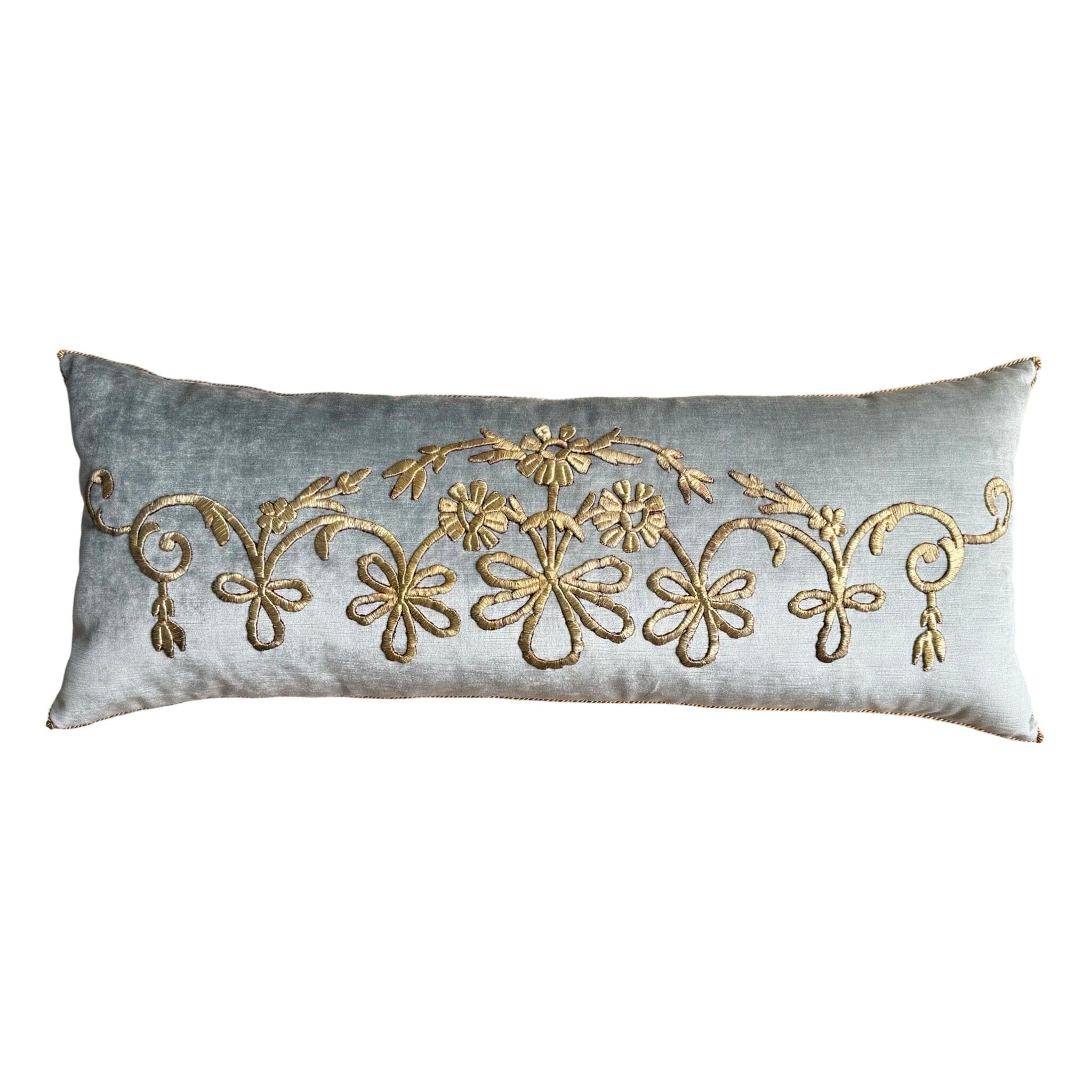 Antique Ottoman Empire Raised Gold Metallic Embroidery (#E080924 | 14.5 x 36") New Pillows B. Viz Design