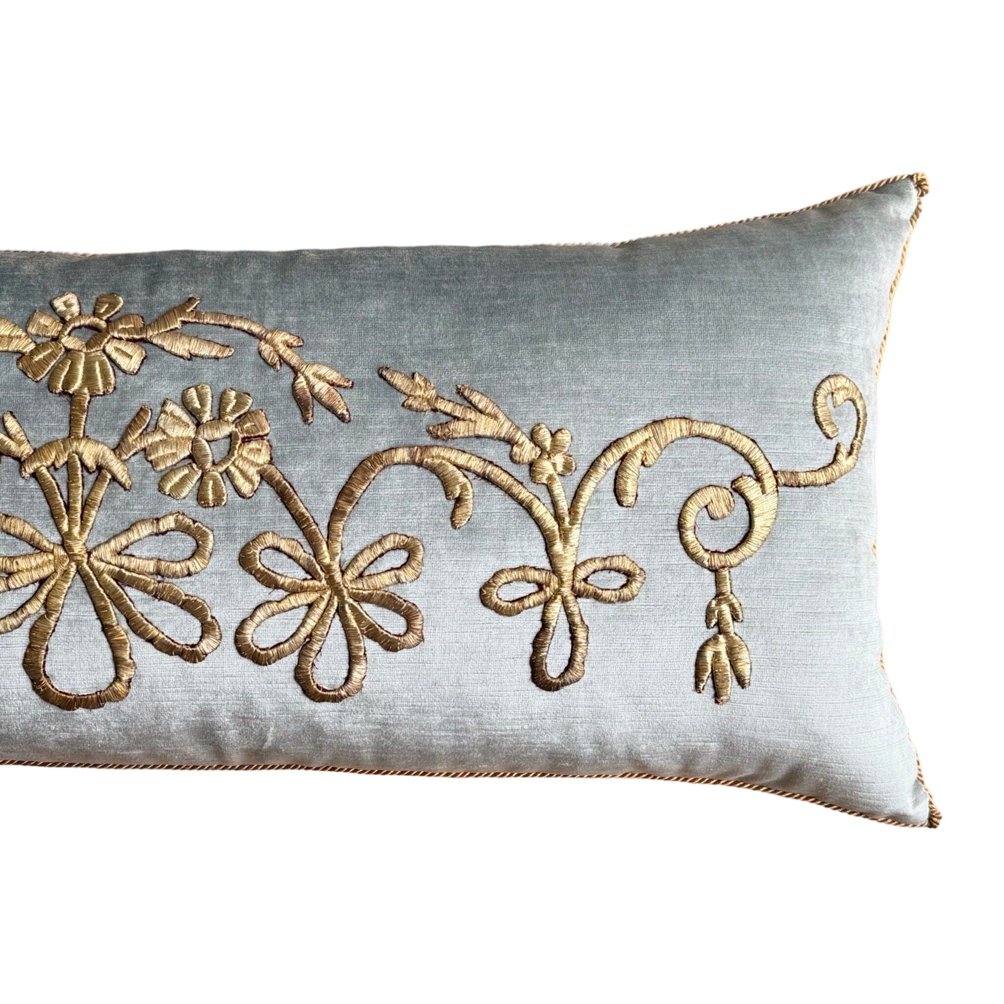Antique Ottoman Empire Raised Gold Metallic Embroidery (#E080924 | 14.5 x 36") New Pillows B. Viz Design