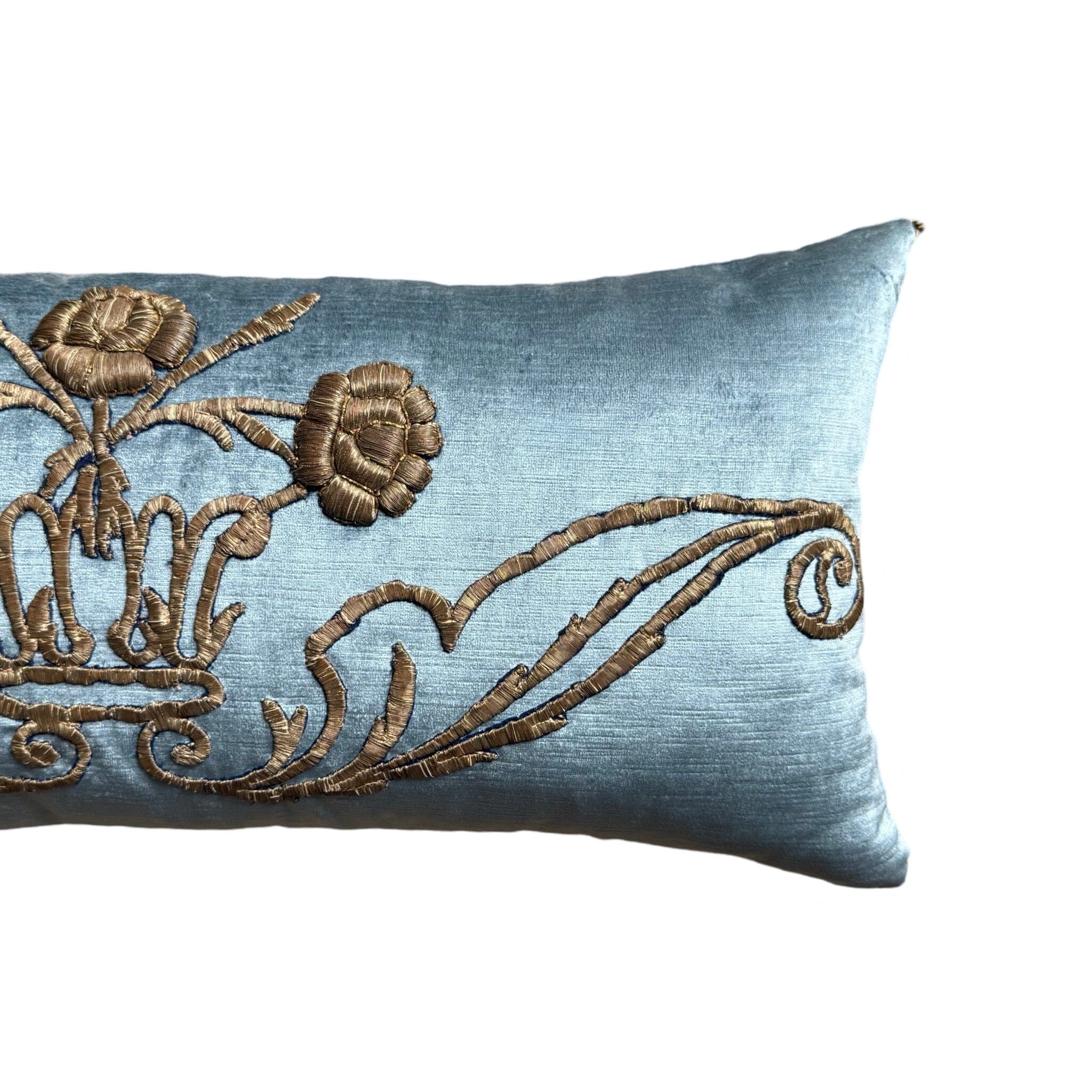 Antique Ottoman Empire Raised Gold Metallic Embroidery (#E081224 | 14.5x31") New Pillows B. Viz Design