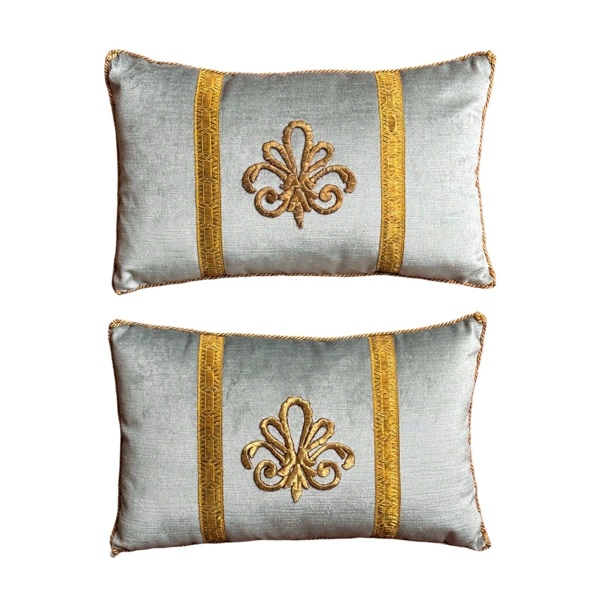 Antique Ottoman Empire Raised Gold Metallic Embroidery (#E082624A&B | 10 x 16") New Pillows B. Viz Design