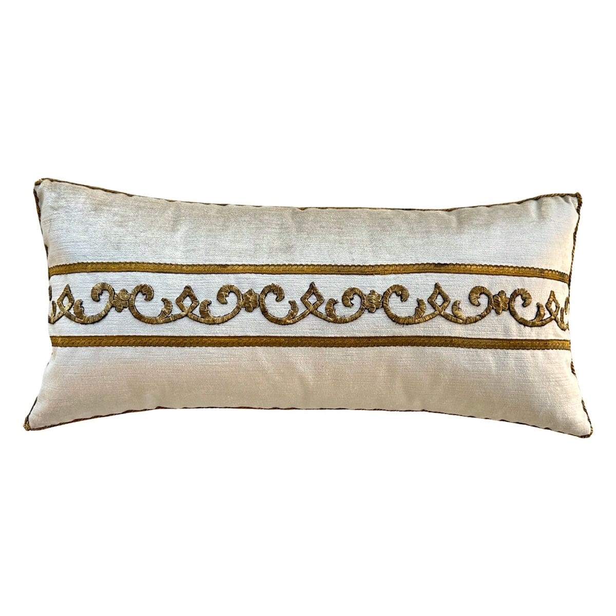 Antique Ottoman Empire Raised Gold Metallic Embroidery (#E082823 | 12 x 25.5") New Pillows B. Viz Design