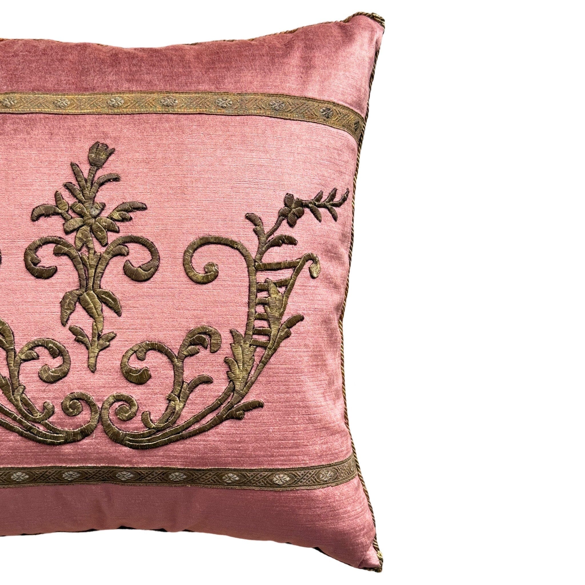 Antique Ottoman Empire Raised Gold Metallic Embroidery (#E082924A&B | 21x 21") New Pillows B. Viz Design