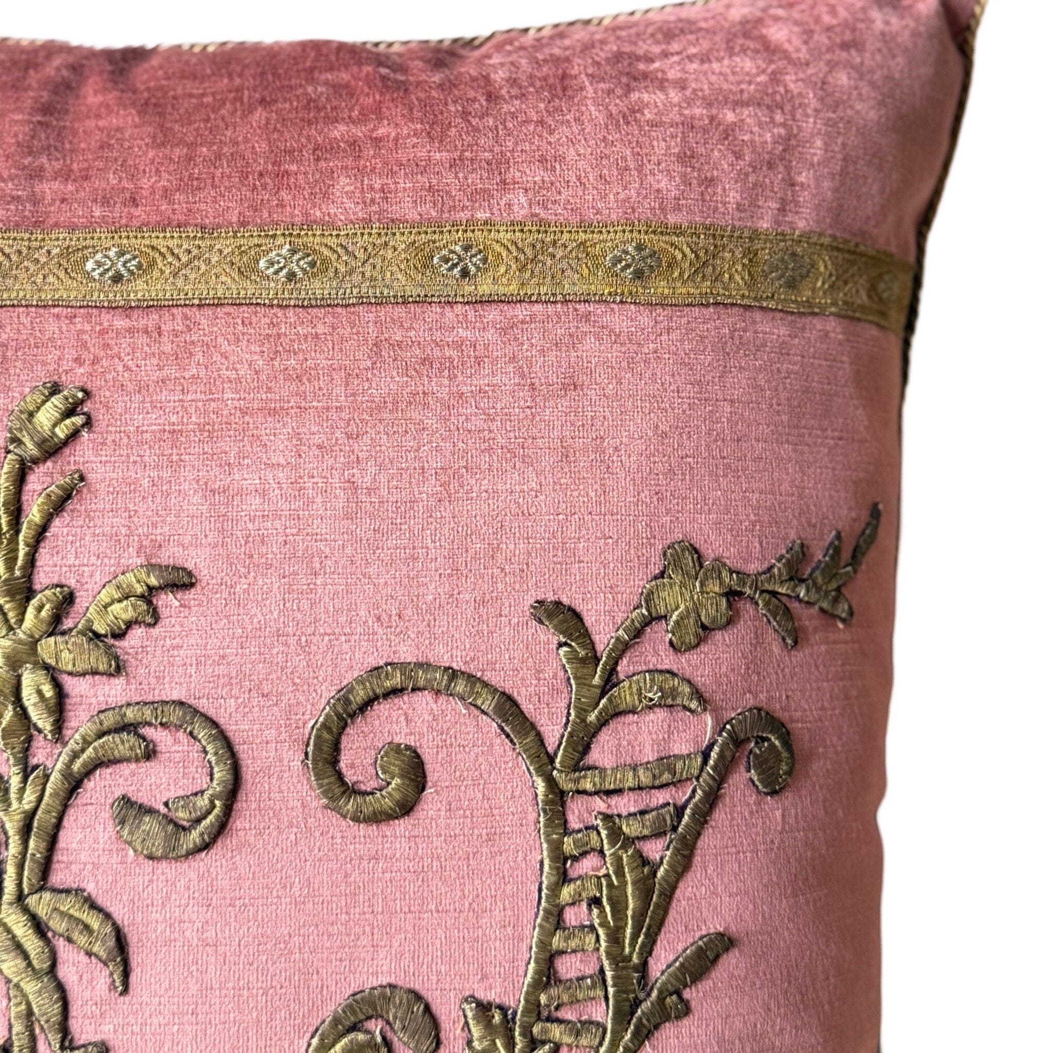 Antique Ottoman Empire Raised Gold Metallic Embroidery (#E082924A&B | 21x 21") New Pillows B. Viz Design