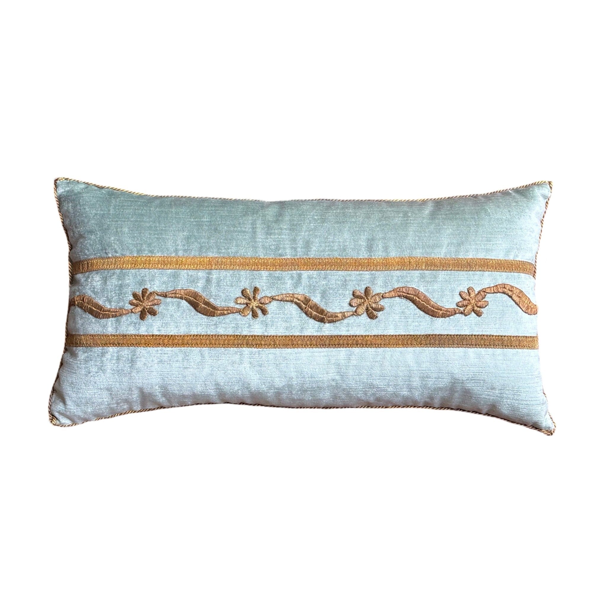 Antique Ottoman Empire Raised Gold Metallic Embroidery (#E090324A&B | 12 x 23") New Pillows B. Viz Design