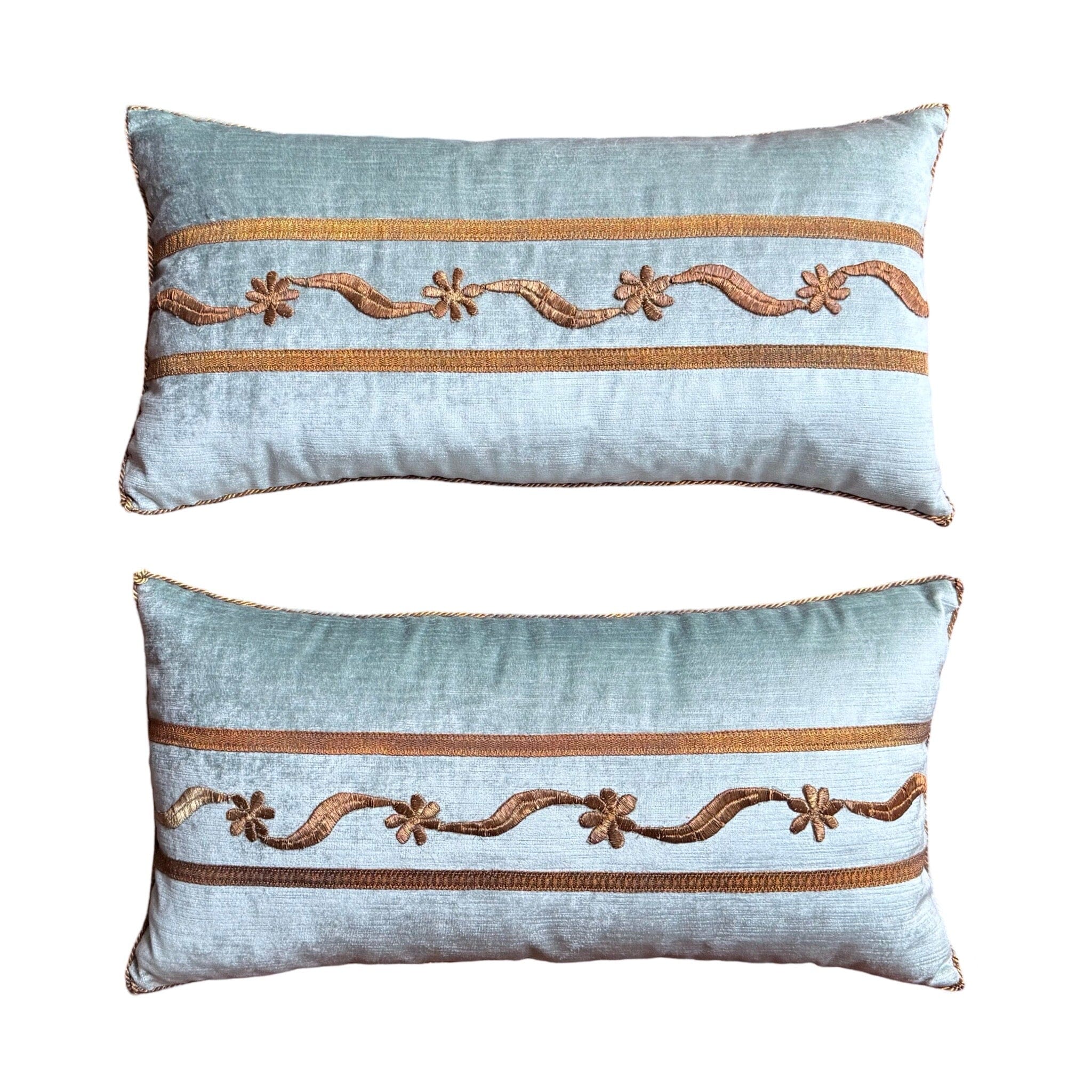Antique Ottoman Empire Raised Gold Metallic Embroidery (#E090324A&B | 12 x 23") New Pillows B. Viz Design