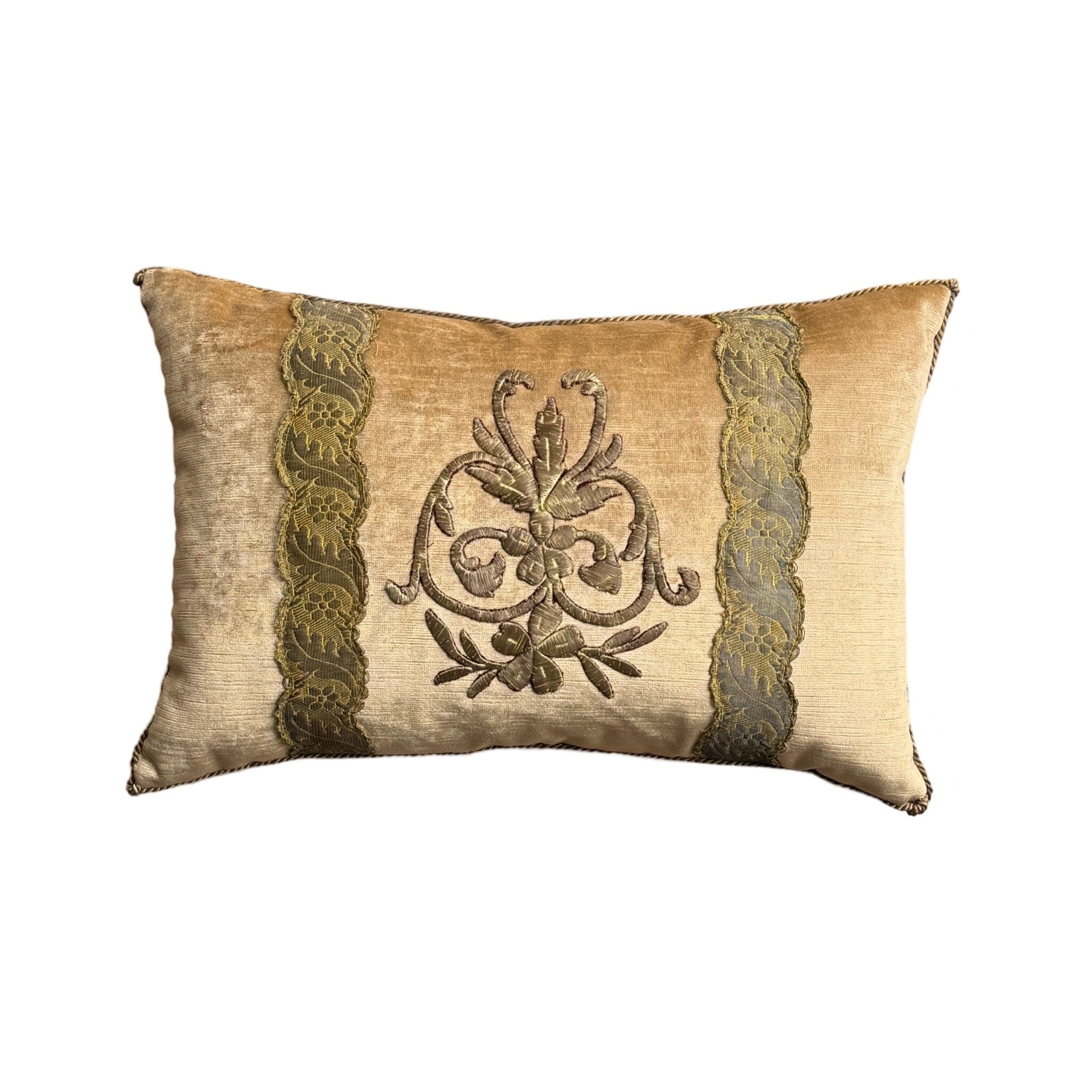 Antique Ottoman Empire Raised Gold Metallic Embroidery (#E092124A&B | 12 x 18" New Pillows B. Viz Design