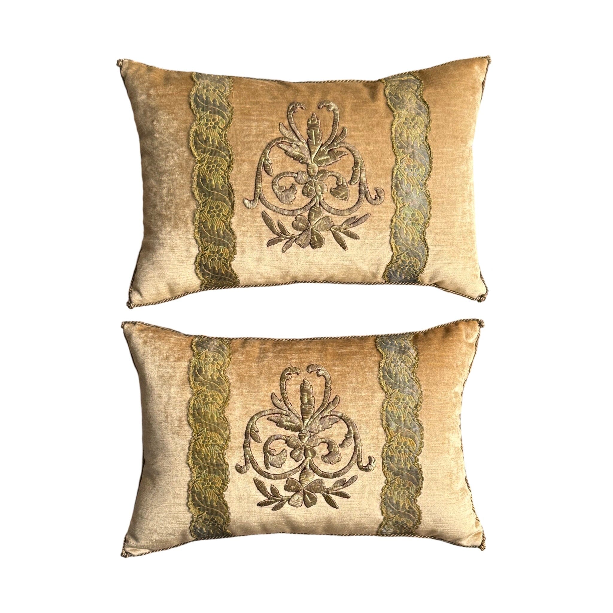 Antique Ottoman Empire Raised Gold Metallic Embroidery (#E092124A&B | 12 x 18" New Pillows B. Viz Design