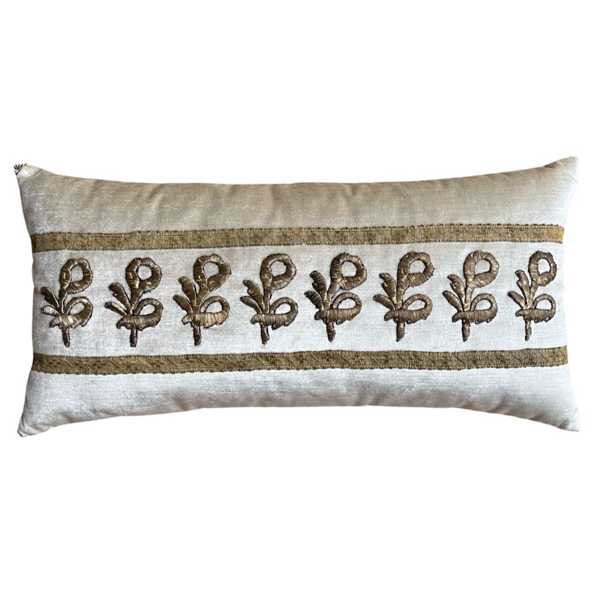 Antique Ottoman Empire Raised Gold Metallic Embroidery (#E092523 | 12 x 24") New Pillows B. Viz Design