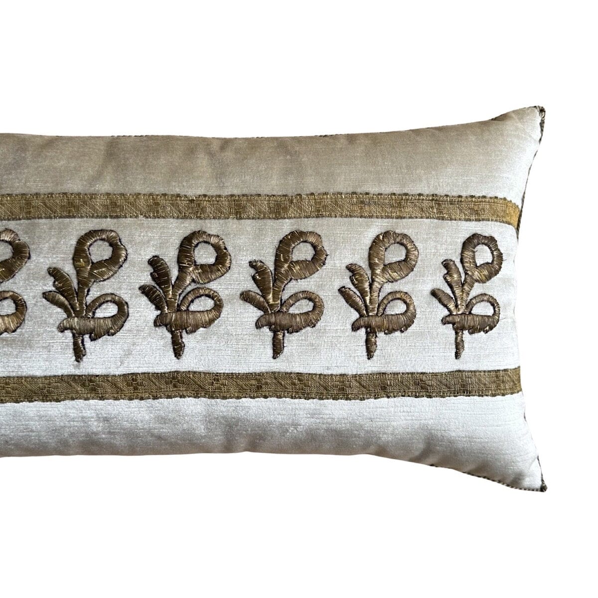 Antique Ottoman Empire Raised Gold Metallic Embroidery (#E092523 | 12 x 24") New Pillows B. Viz Design