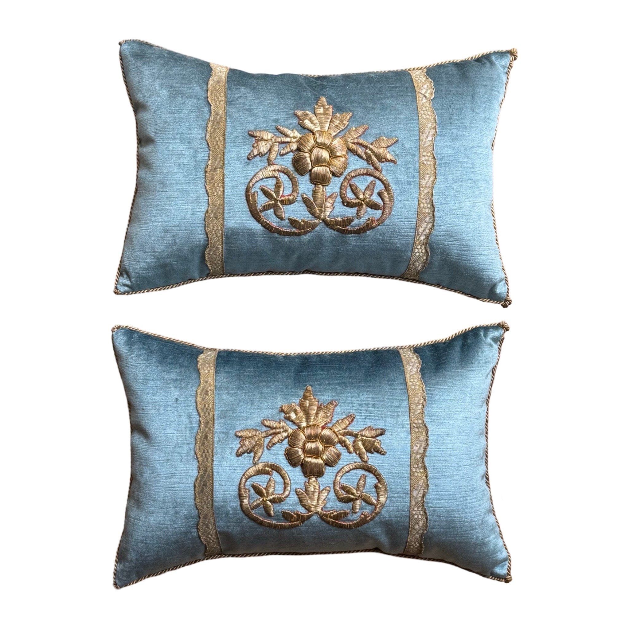 Antique Ottoman Empire Raised Gold Metallic Embroidery (#E101324A&B | 11x17") New Pillows B. Viz Design