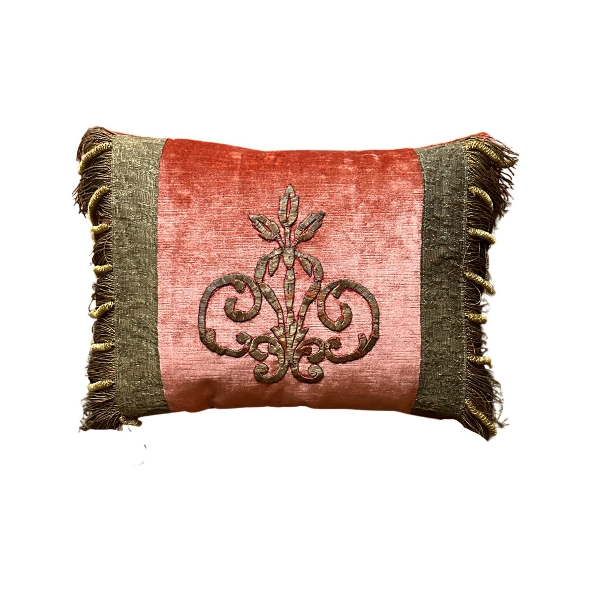 Antique Ottoman Empire Raised Gold Metallic Embroidery (#E110923 | 12 x 16") New Pillows B. Viz Design