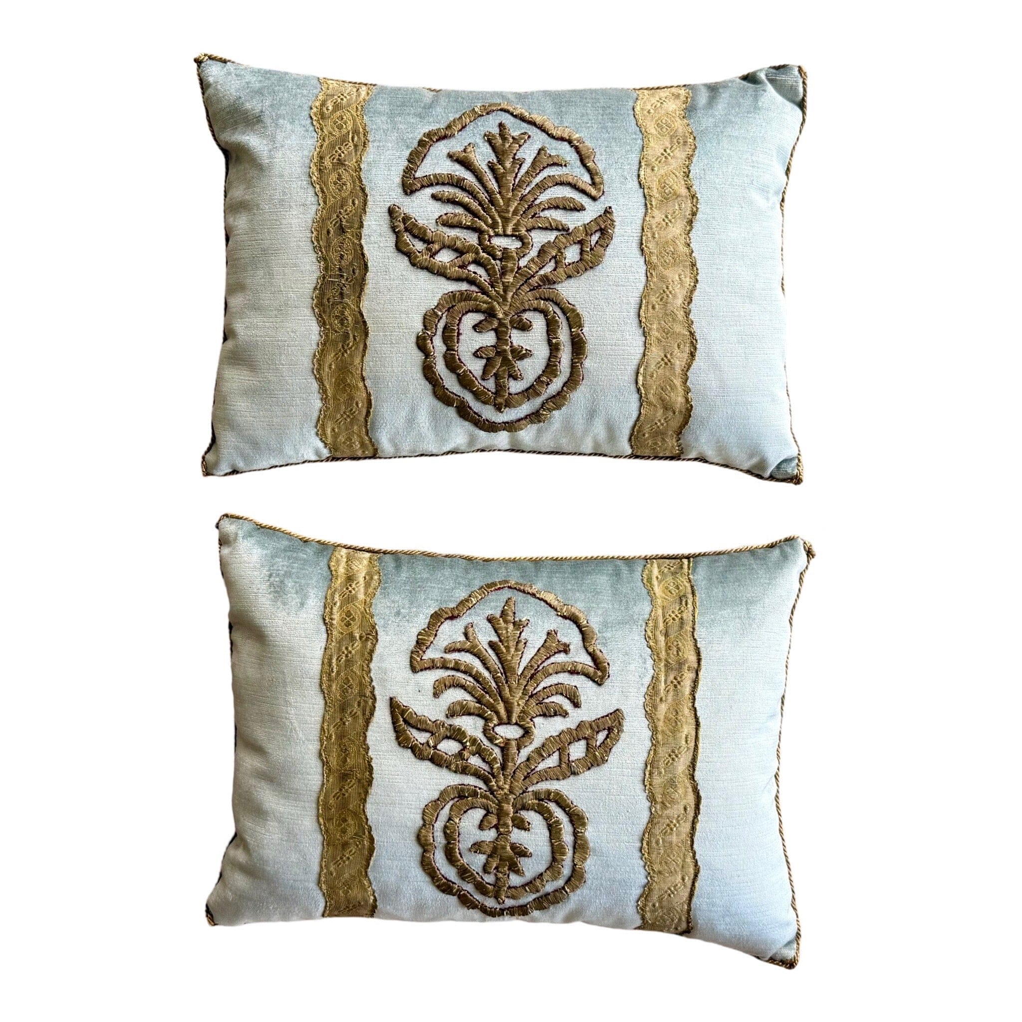Antique Ottoman Empire Raised Gold Metallic Embroidery (#E112024A&B | 13.5" x 19") New Pillows B. Viz Design