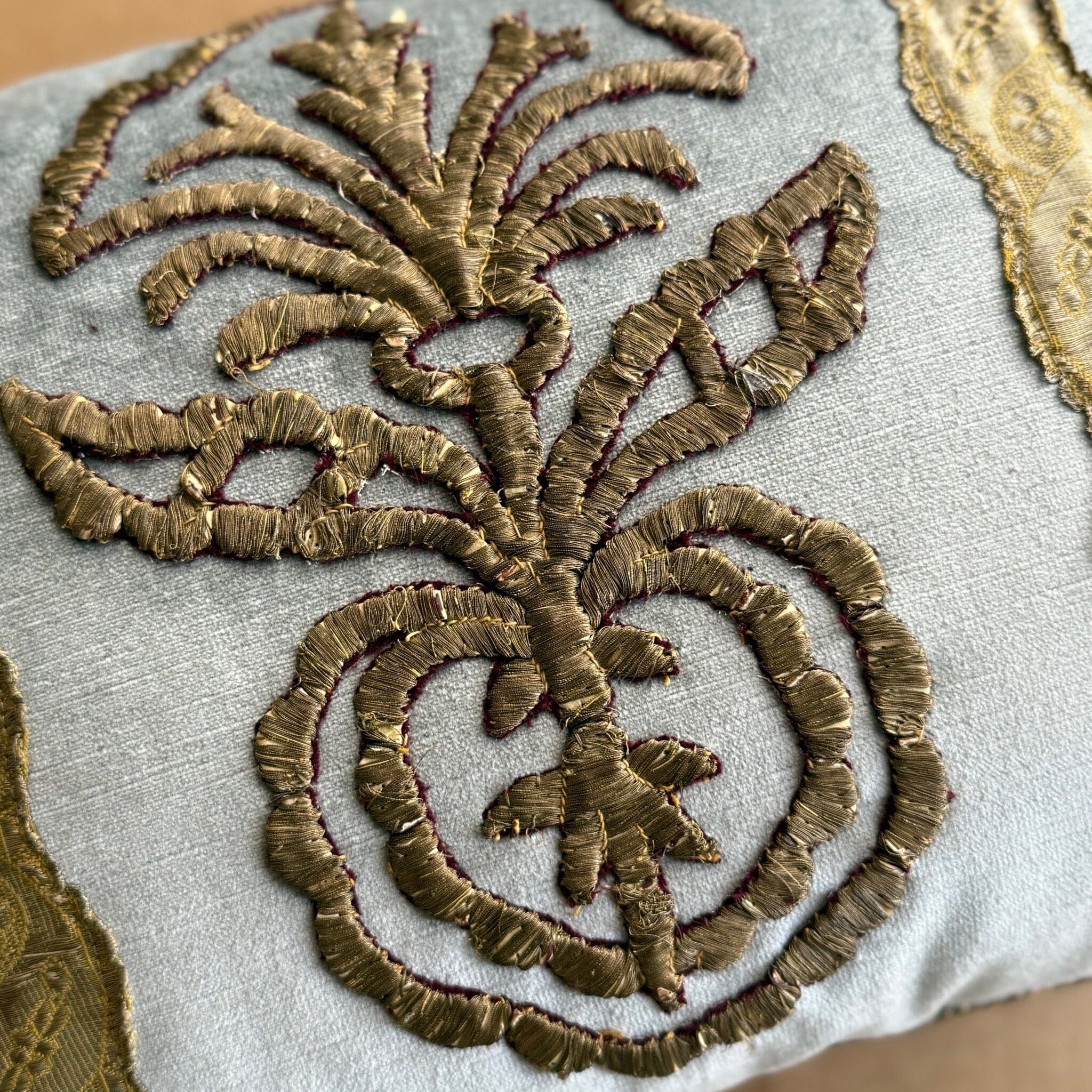 Antique Ottoman Empire Raised Gold Metallic Embroidery (#E112024A&B | 13.5" x 19") New Pillows B. Viz Design