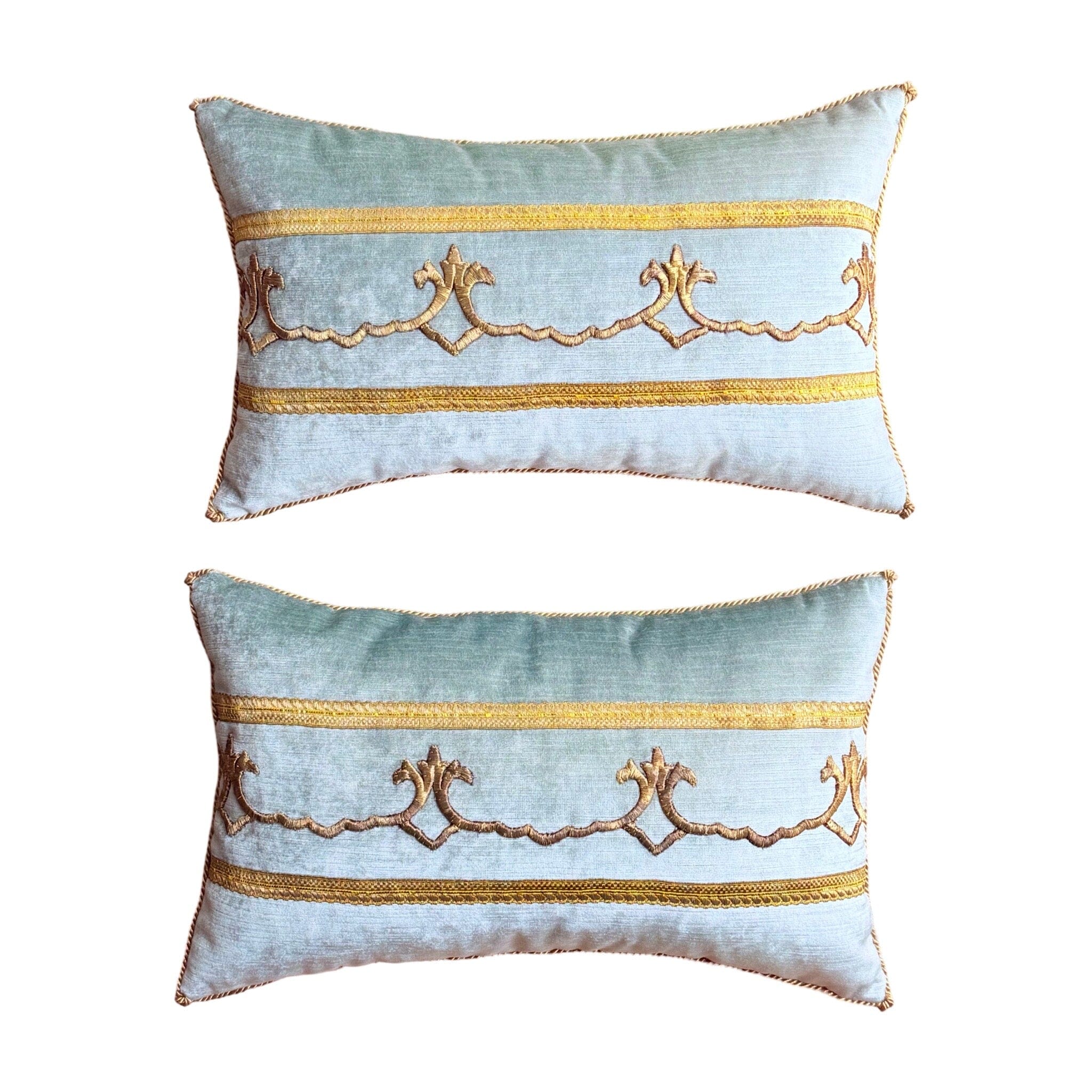 Antique Ottoman Empire Raised Gold Metallic Embroidery (#E112224A&B | 11x 18") New Pillows B. Viz Design