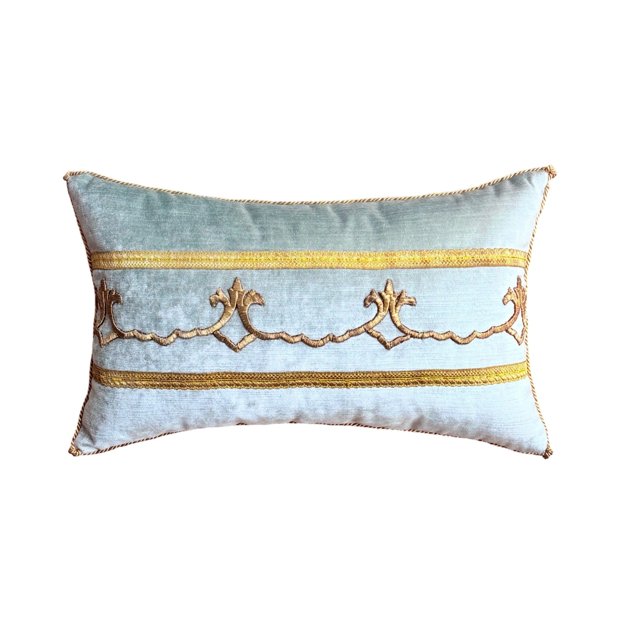 Antique Ottoman Empire Raised Gold Metallic Embroidery (#E112224A&B | 11x 18") New Pillows B. Viz Design