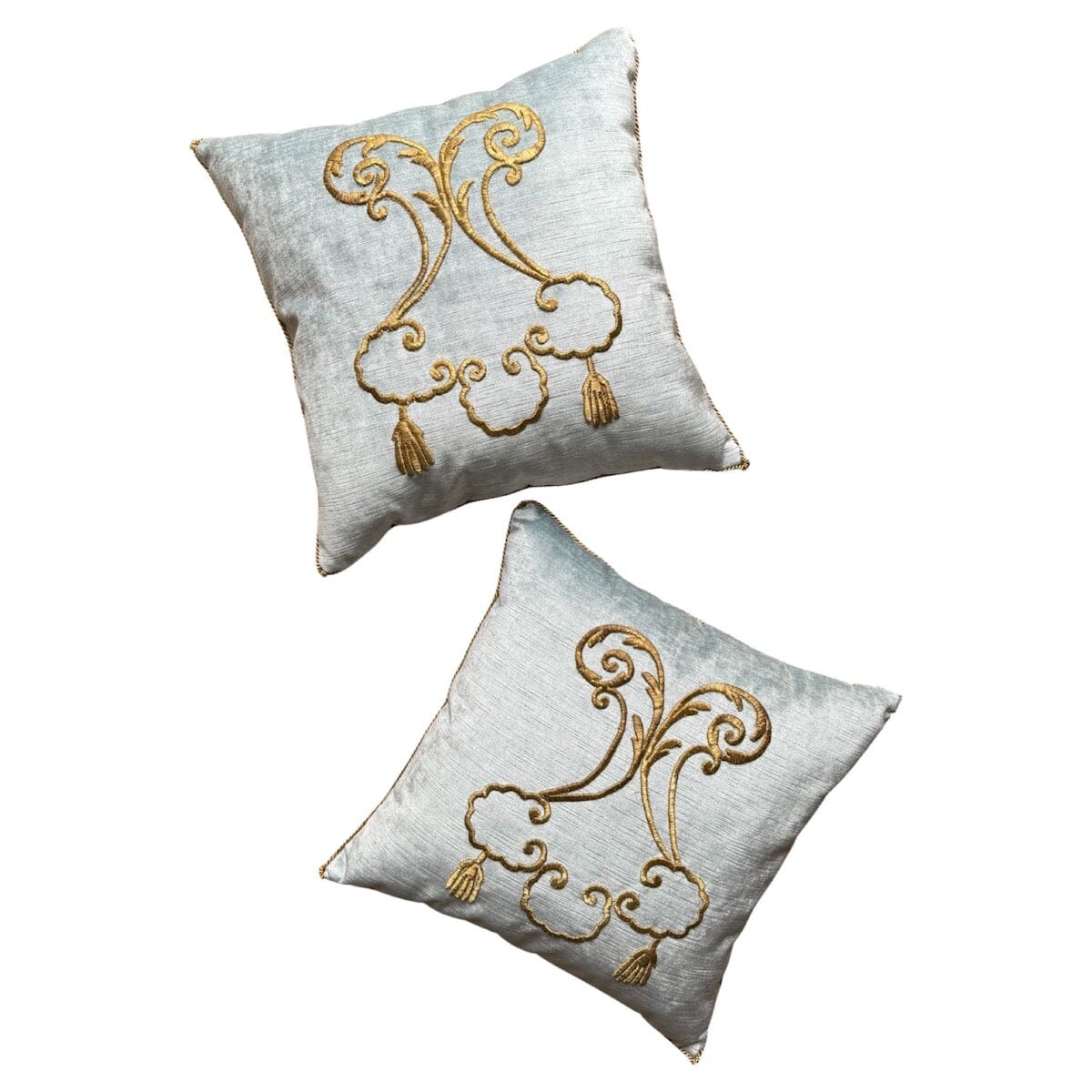 Antique Ottoman Empire Raised Gold Metallic Embroidery (#E131423A&B | 17x17") New Pillows B. Viz Design 