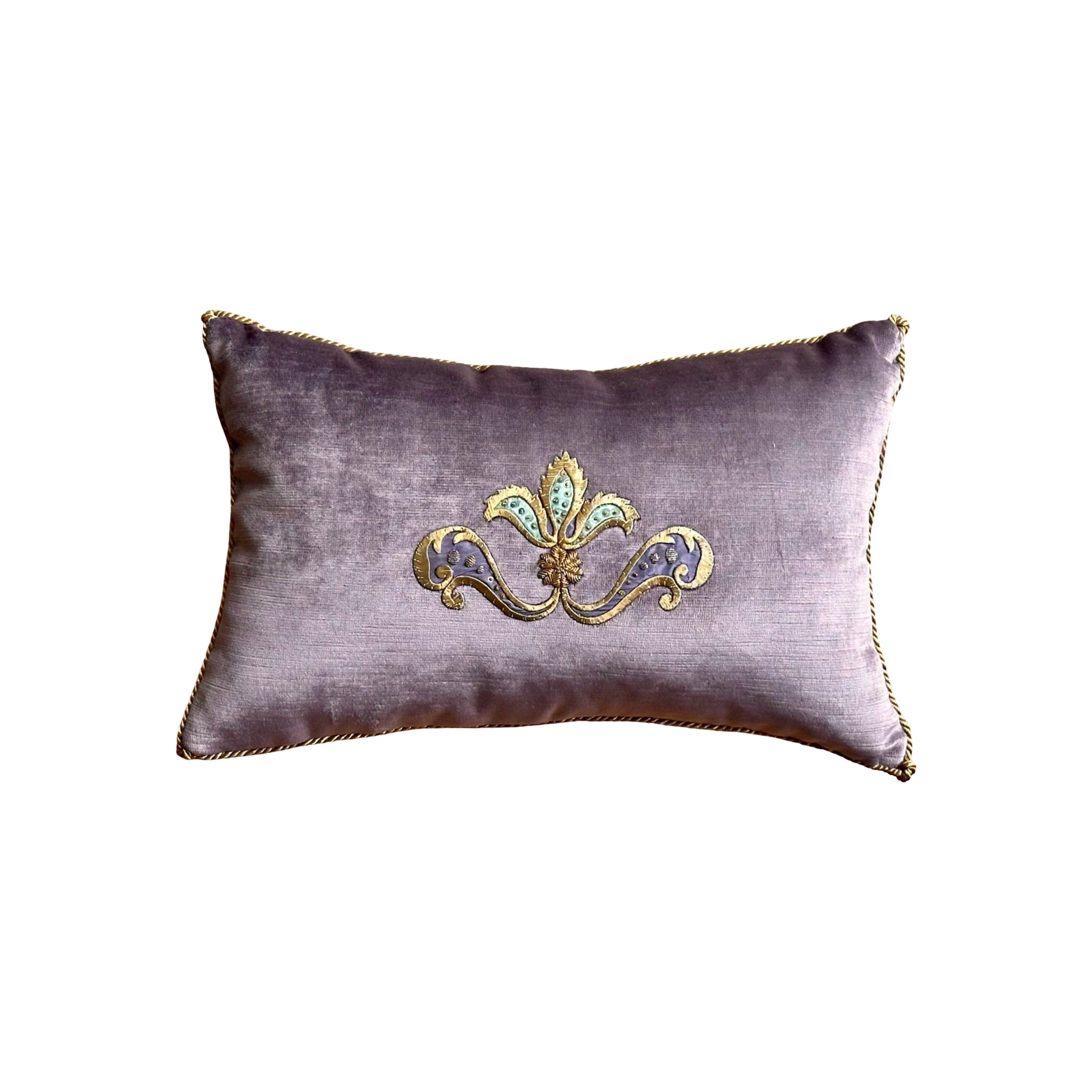 Antique Ottoman Empire Raised Gold Metallic Embroidery Embroidery (#E030625A&B | 9.5 x 15") New Pillows B. Viz Design