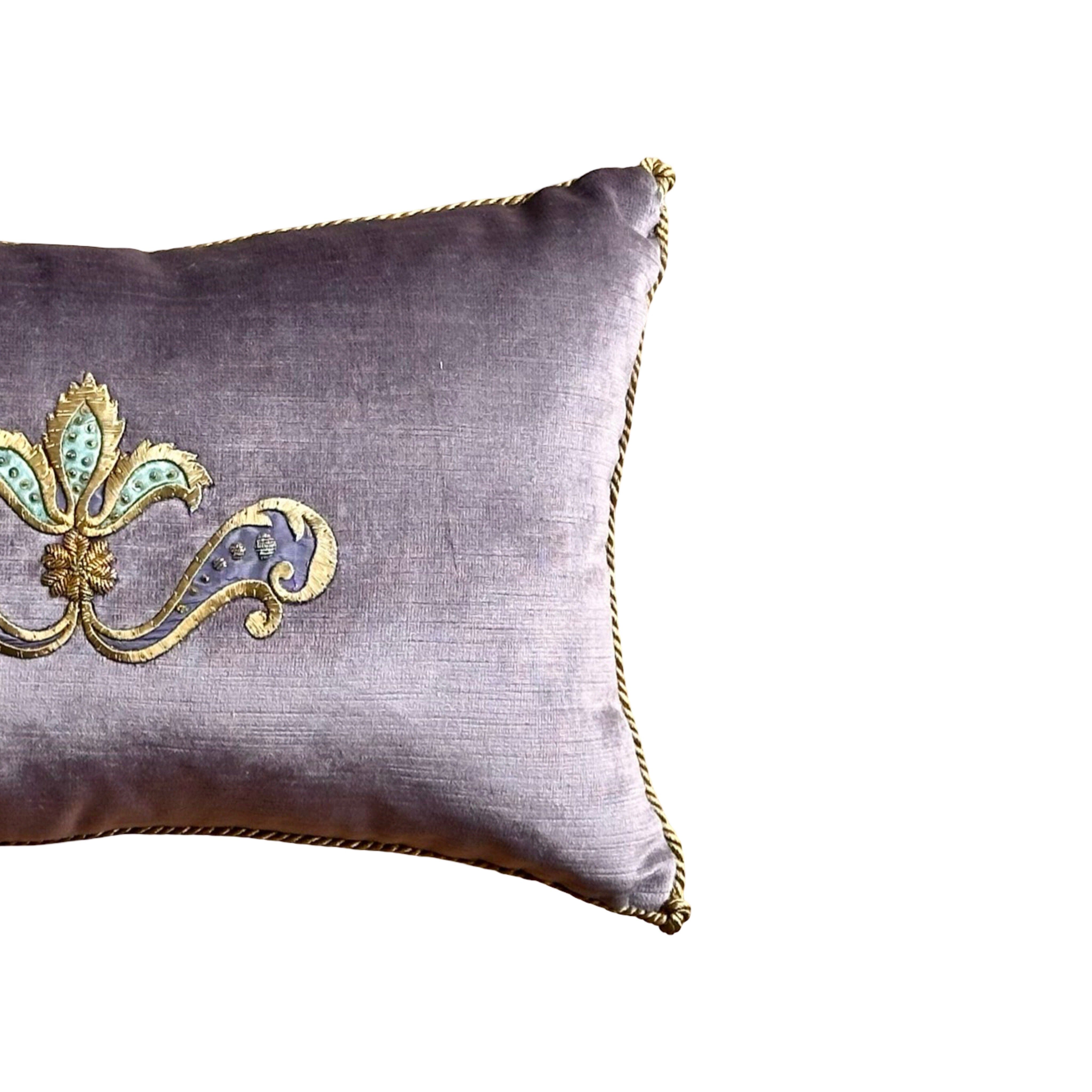 Antique Ottoman Empire Raised Gold Metallic Embroidery Embroidery (#E030625A&B | 9.5 x 15") New Pillows B. Viz Design