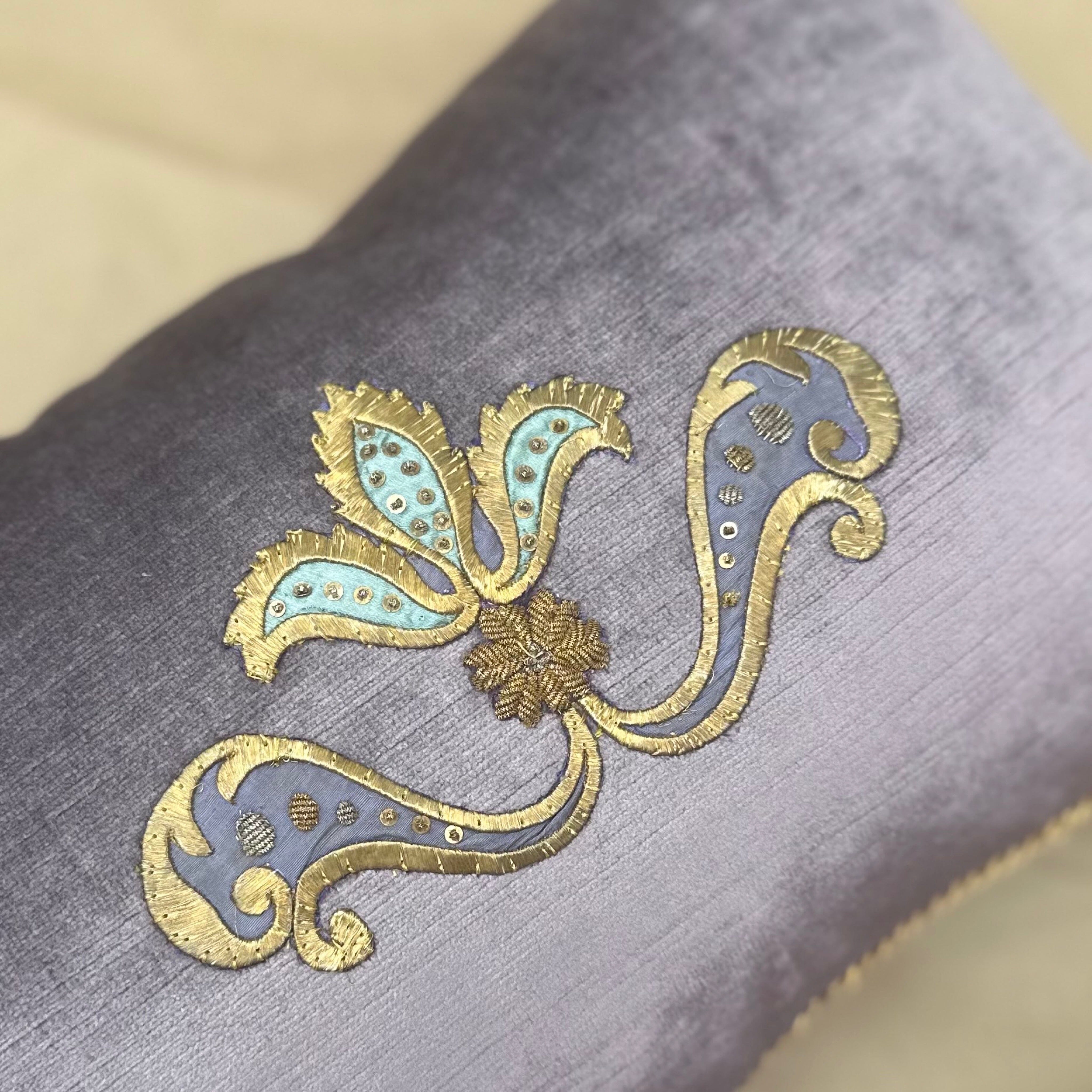 Antique Ottoman Empire Raised Gold Metallic Embroidery Embroidery (#E030625A&B | 9.5 x 15") New Pillows B. Viz Design