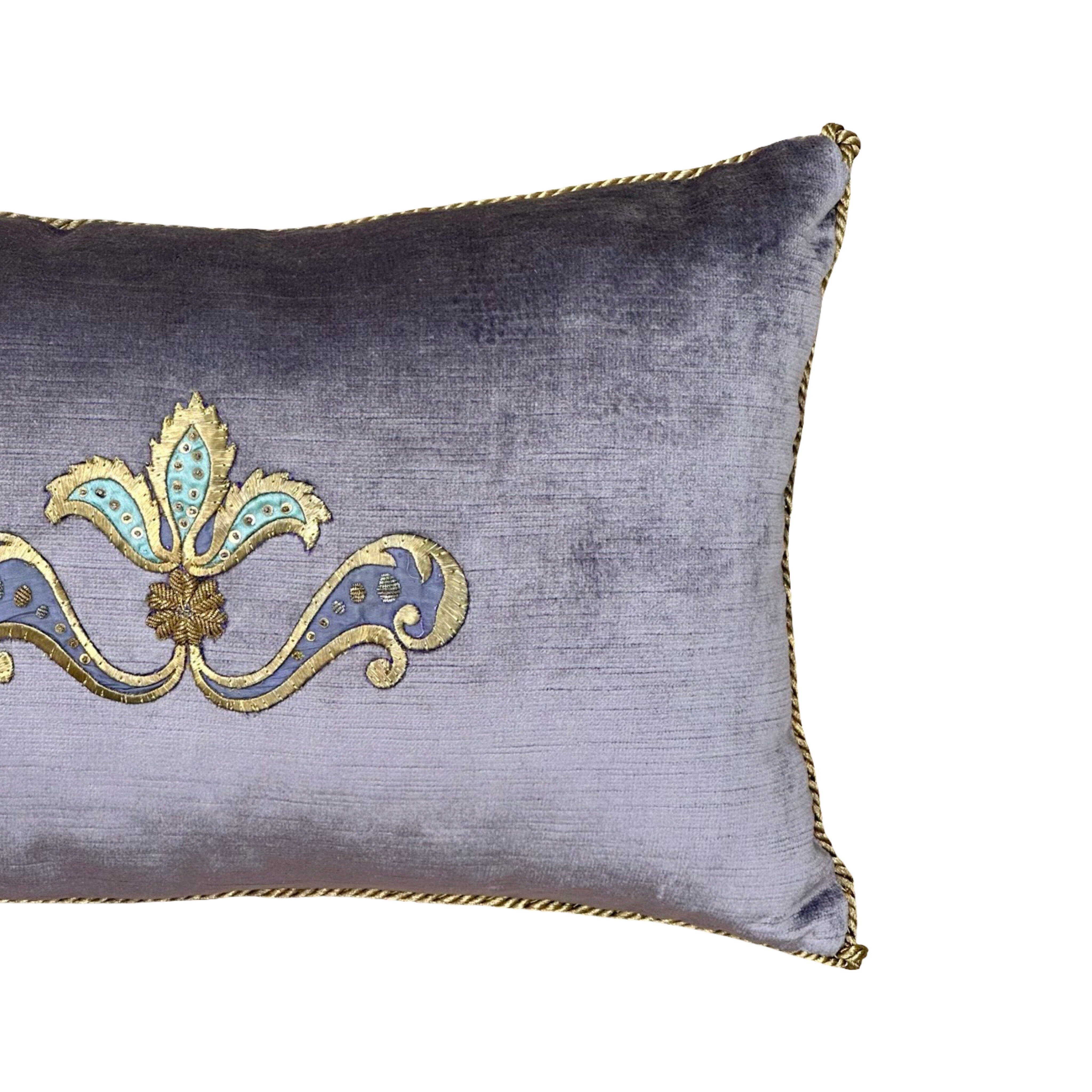 Antique Ottoman Empire Raised Gold Metallic Embroidery Embroidery (#E030625A&B | 9.5 x 15") New Pillows B. Viz Design