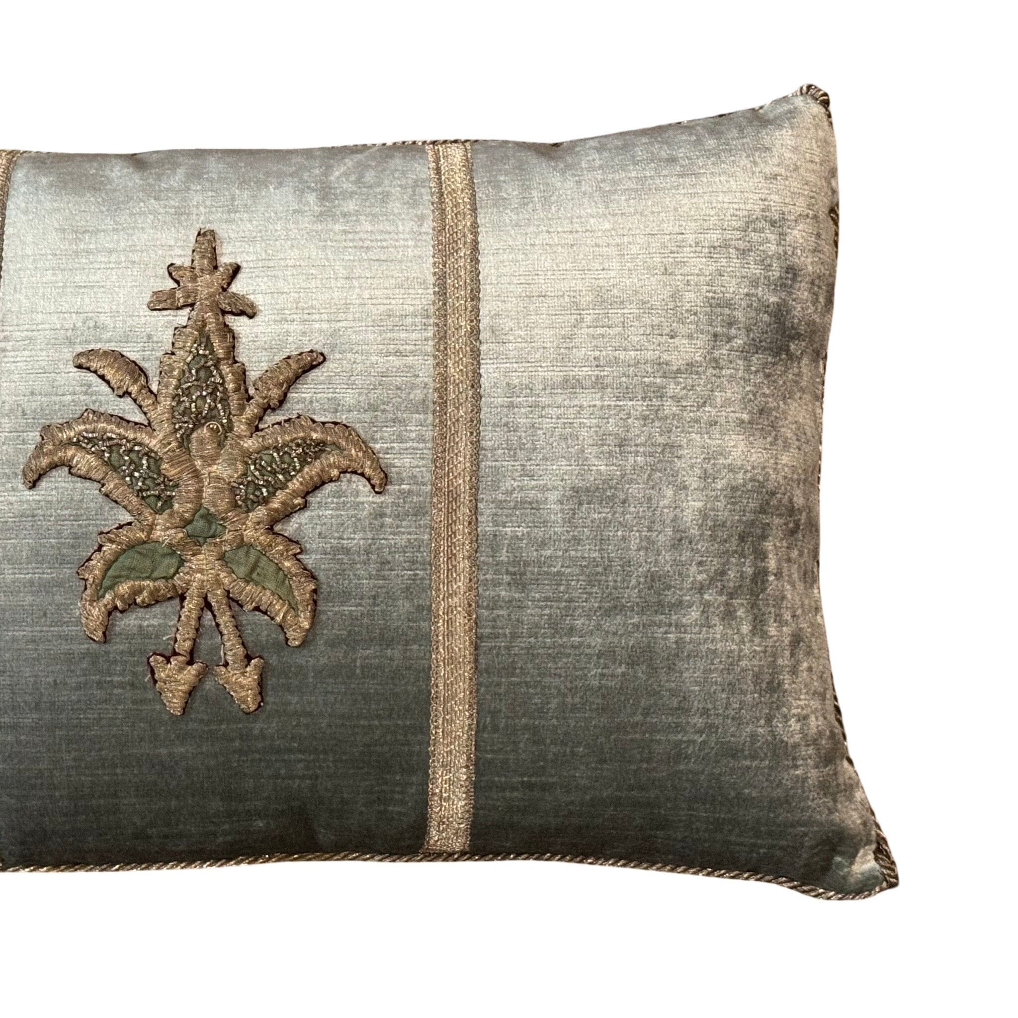 Antique Ottoman Empire Raised Gold Metallic Embroidery on Cape Velvet (#E050926 | 12 x 18") New Pillows B. Viz Design