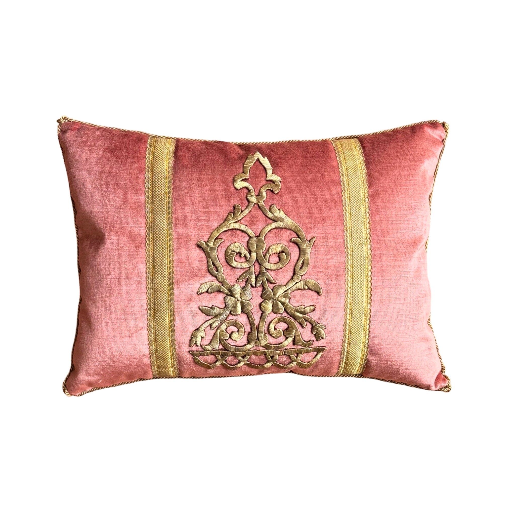Antique Ottoman Empire Raised Gold Metallic Embroidery on Dusty Rose Velvet (#E013025A&B | 14" x 19") New Pillows B. Viz Design