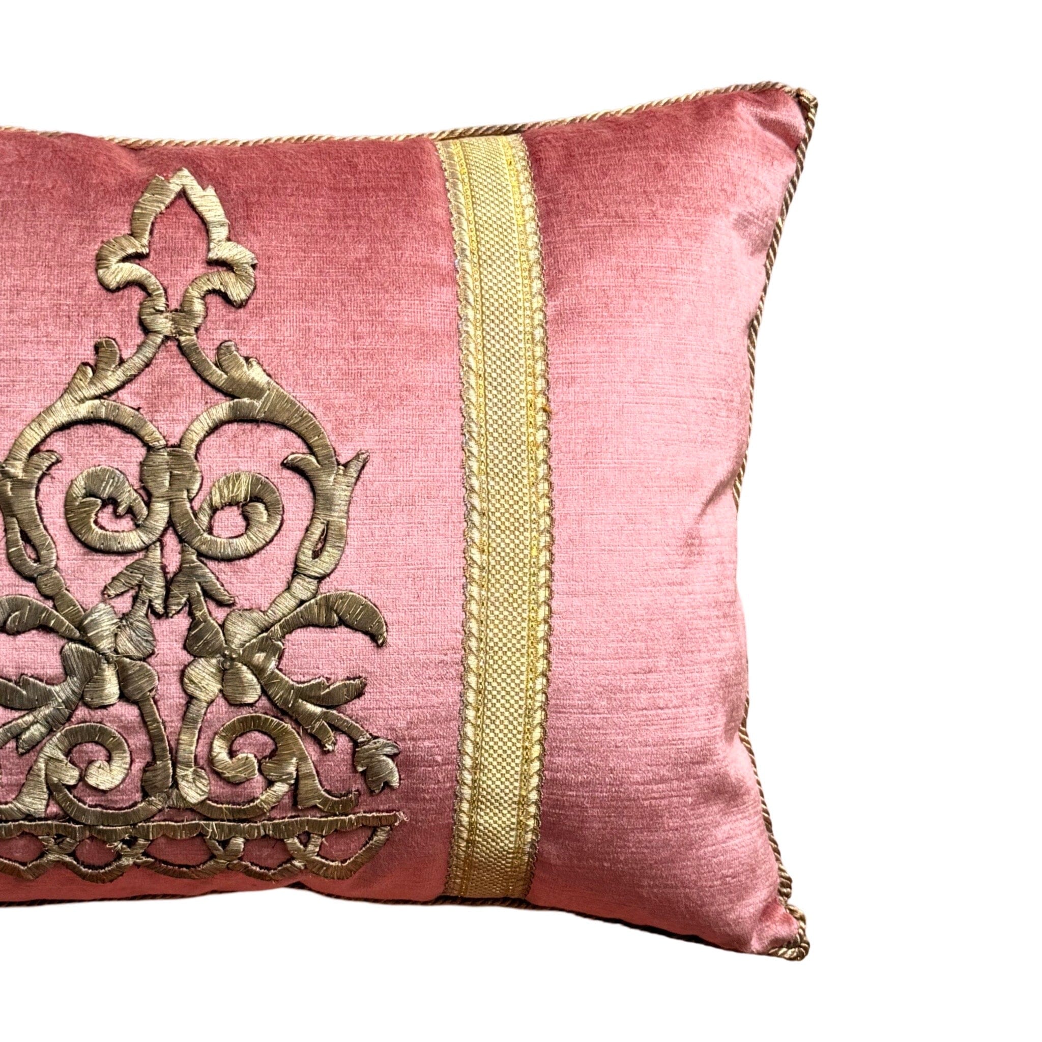 Antique Ottoman Empire Raised Gold Metallic Embroidery on Dusty Rose Velvet (#E013025A&B | 14" x 19") New Pillows B. Viz Design