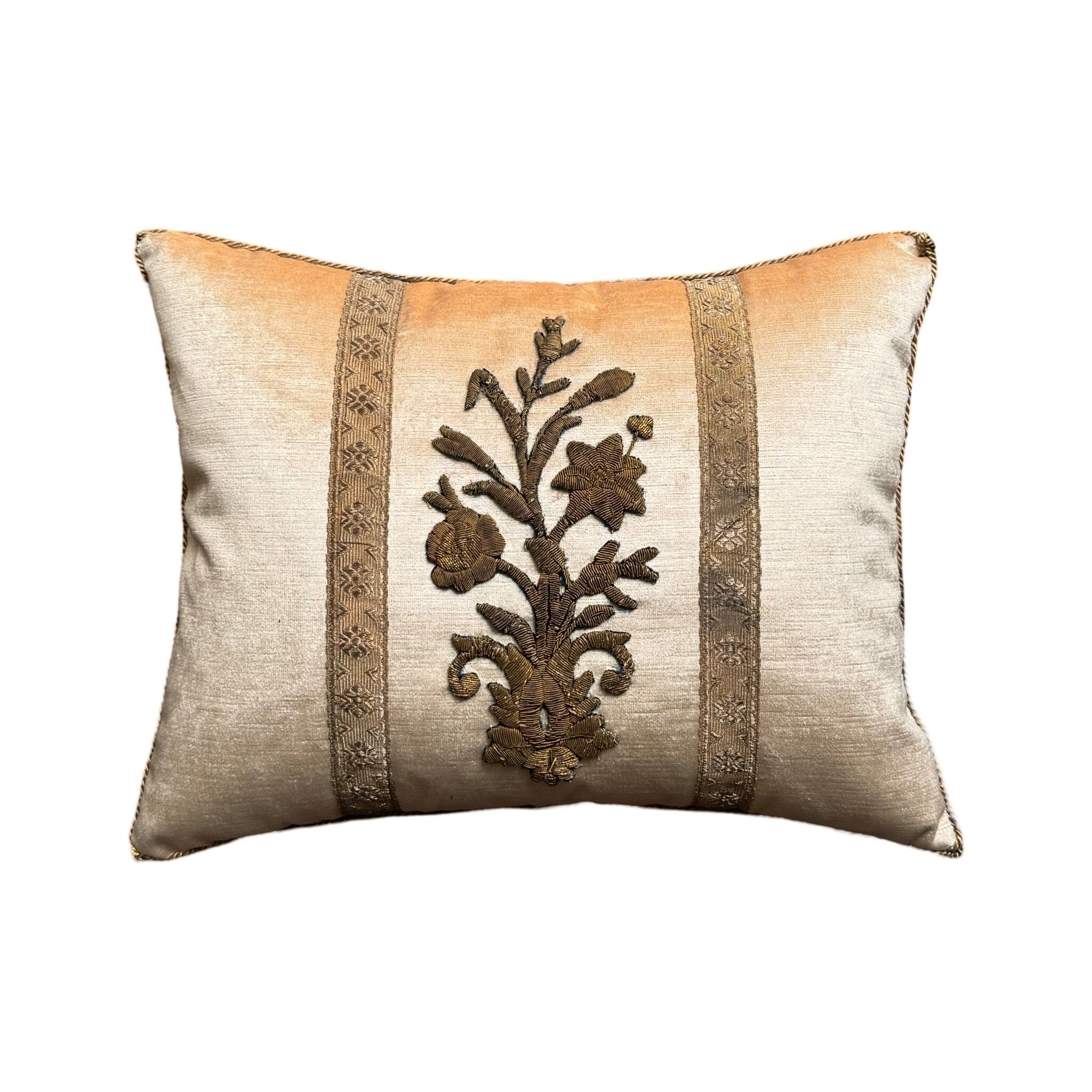 Antique Ottoman Empire Raised Gold Metallic Embroidery(#E092024 | 15 x 19") Pillow B. Viz Design
