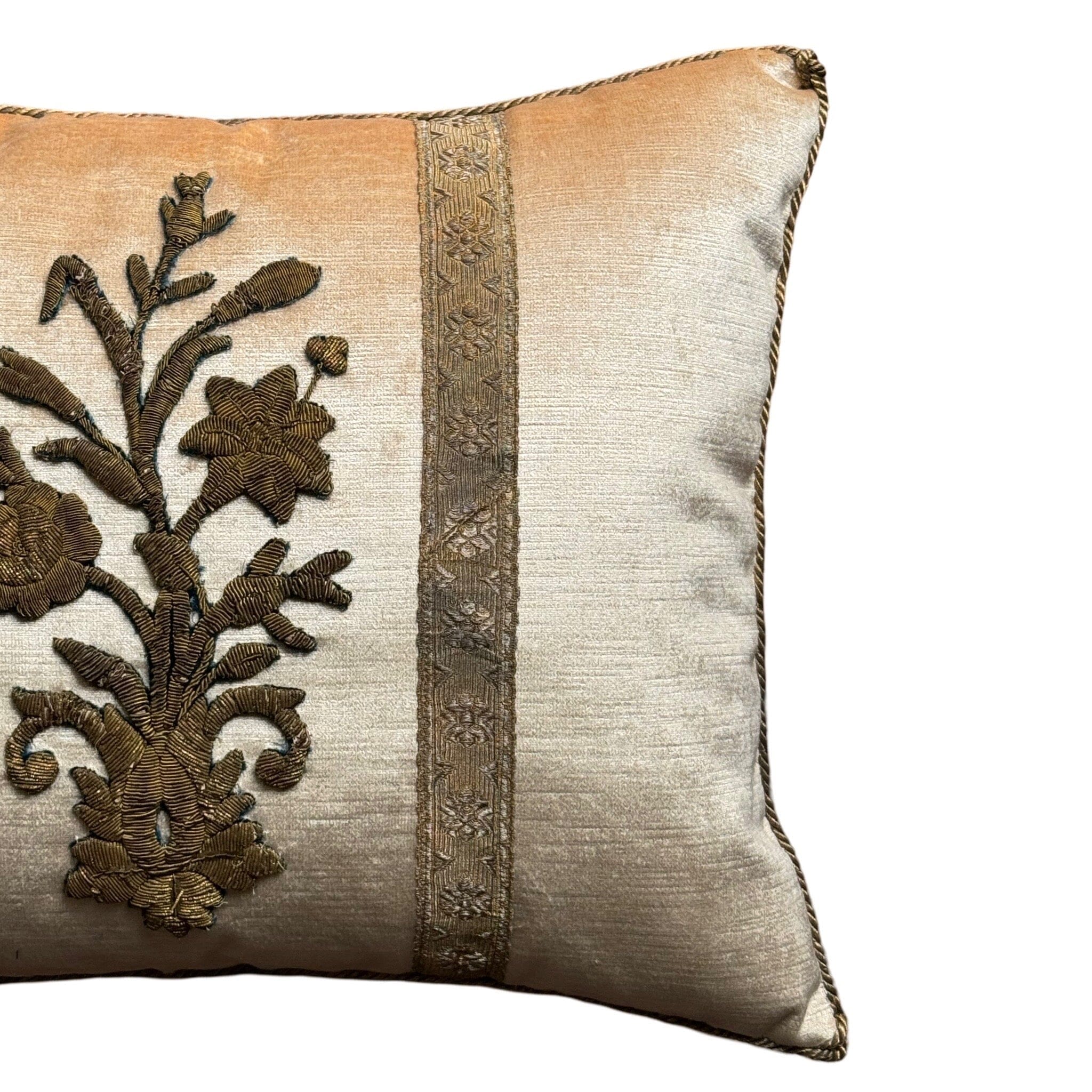 Antique Ottoman Empire Raised Gold Metallic Embroidery(#E092024 | 15 x 19") Pillow B. Viz Design