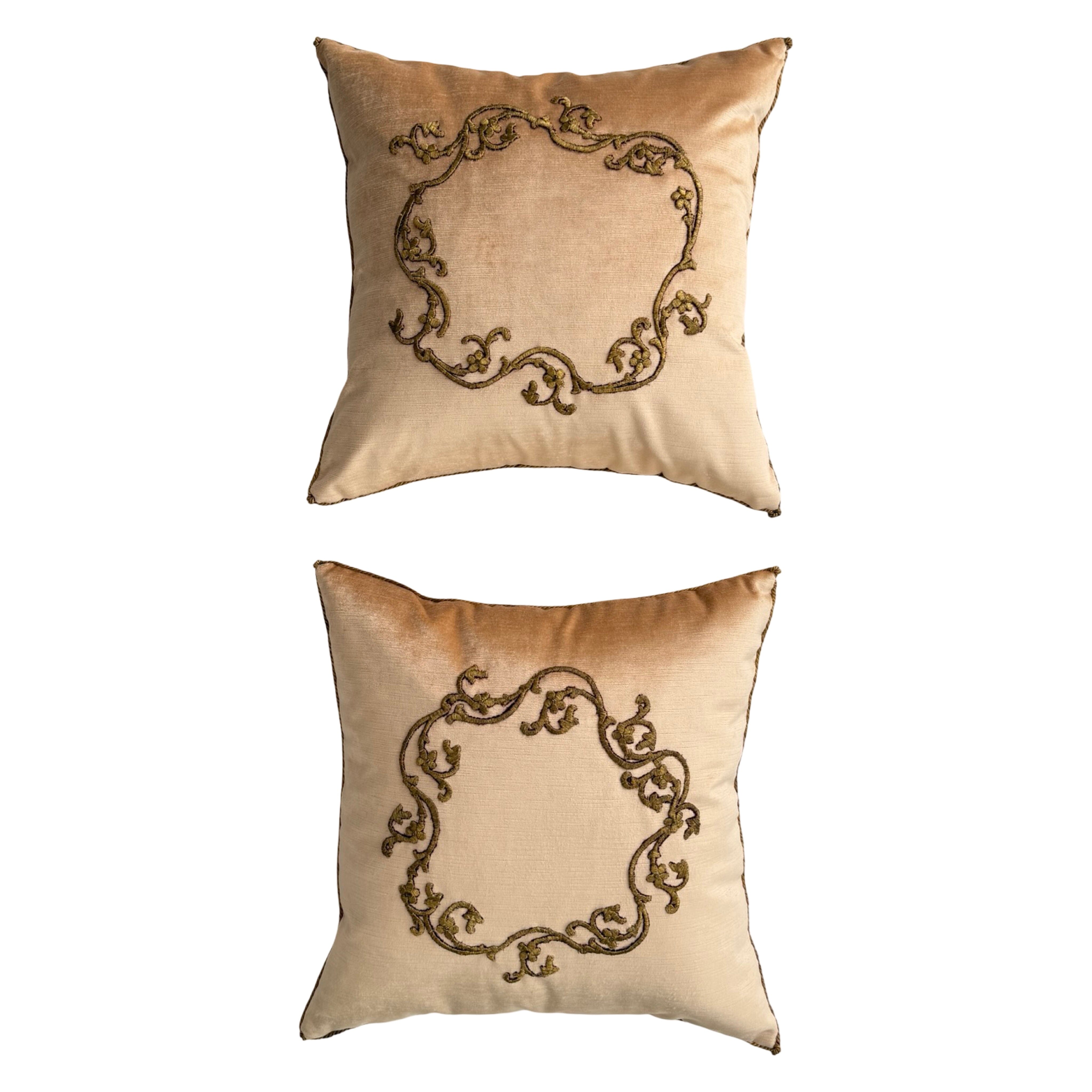 Antique Ottoman Empire Raised Metallic Embroidery (#E041826A&B | 18 x 18") New Pillows B. Viz Design