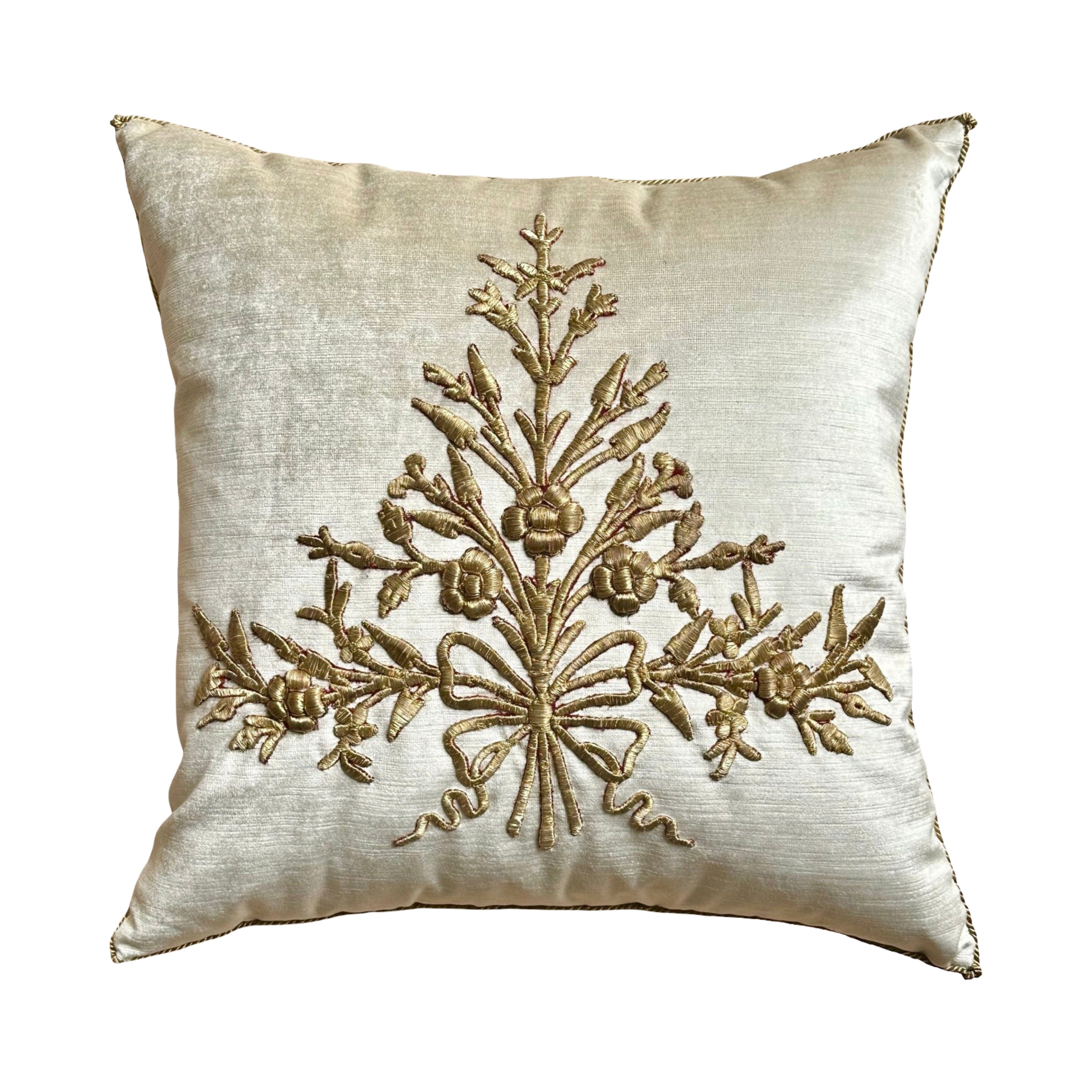 Antique Ottoman Empire Raised Metallic Gold Embroidery (#E032125 | 21 x 21") New Pillows B. Viz Design