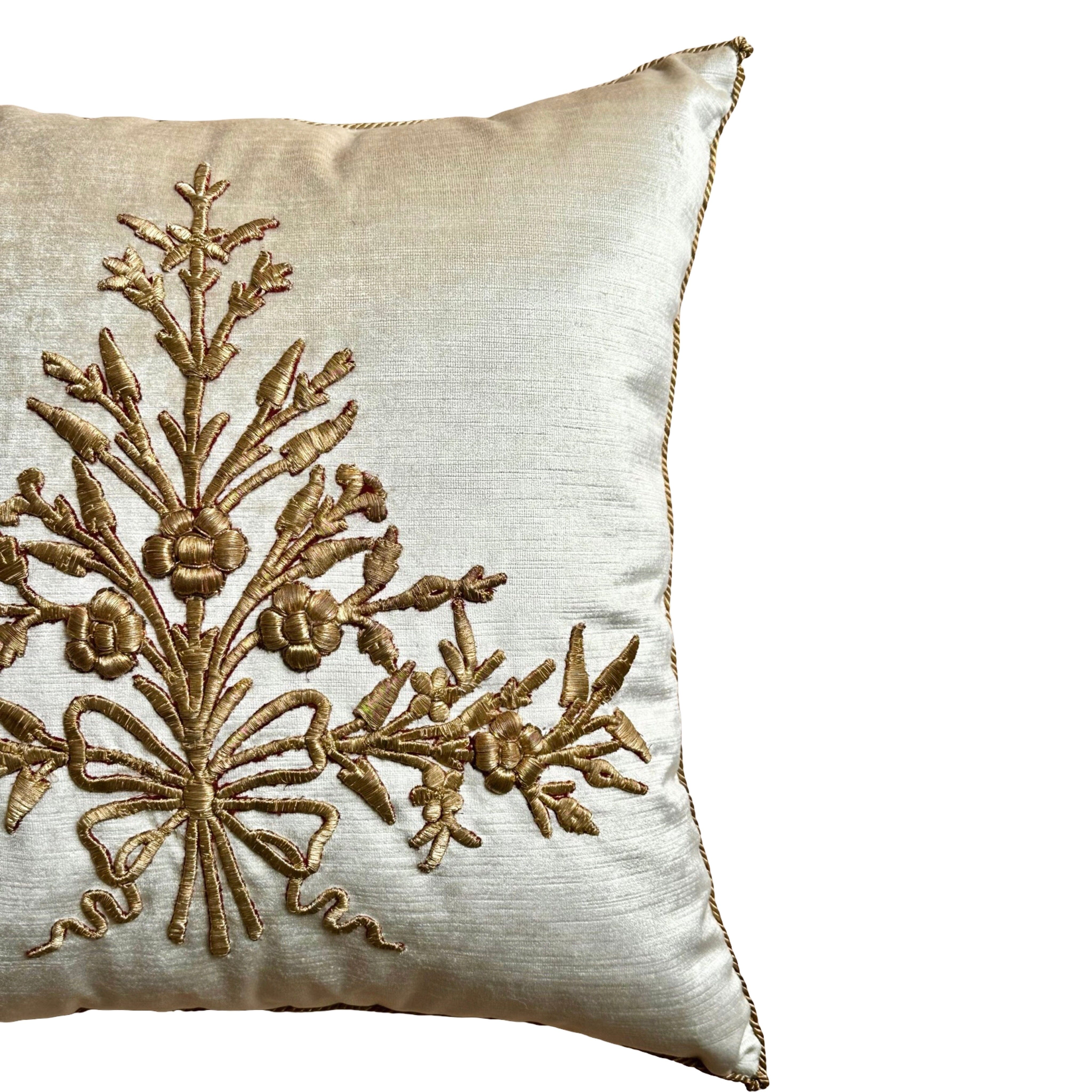 Antique Ottoman Empire Raised Metallic Gold Embroidery (#E032125 | 21 x 21") New Pillows B. Viz Design