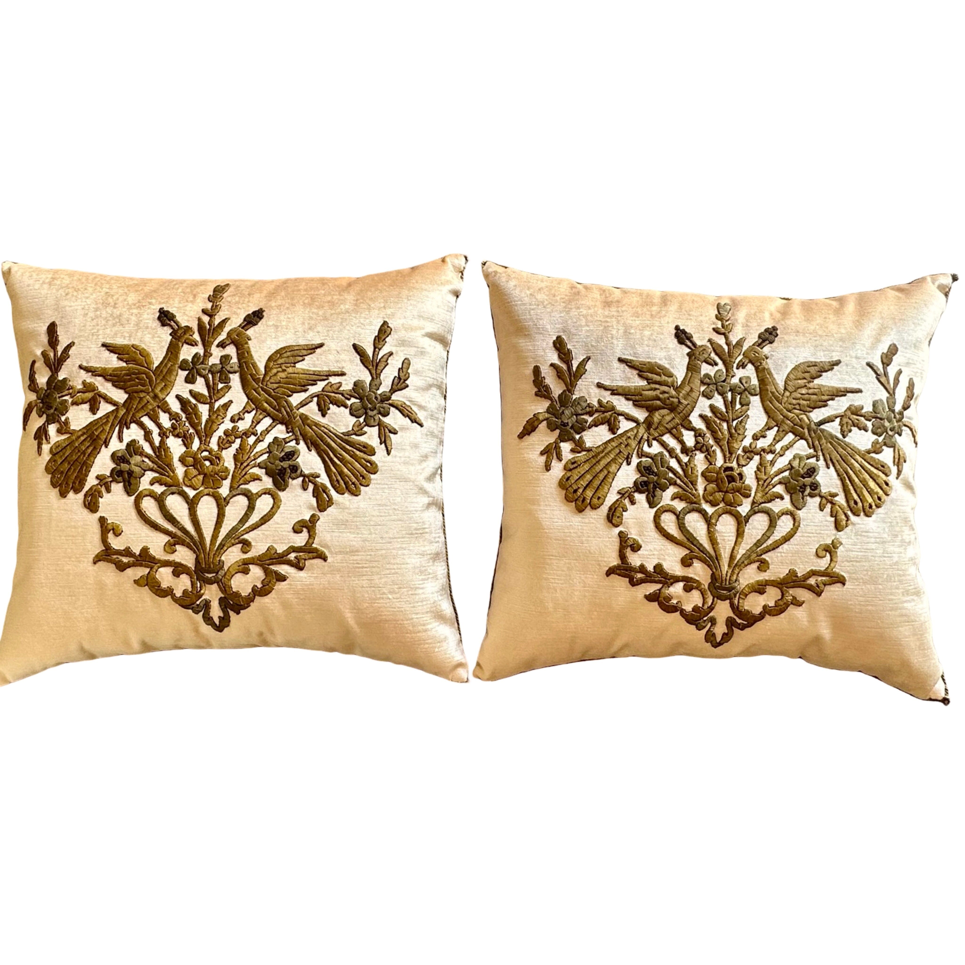Antique Ottoman Empire Raised Metallic Gold Embroidery (#E060725A&B| 21 x 23") New Pillows B. Viz Design