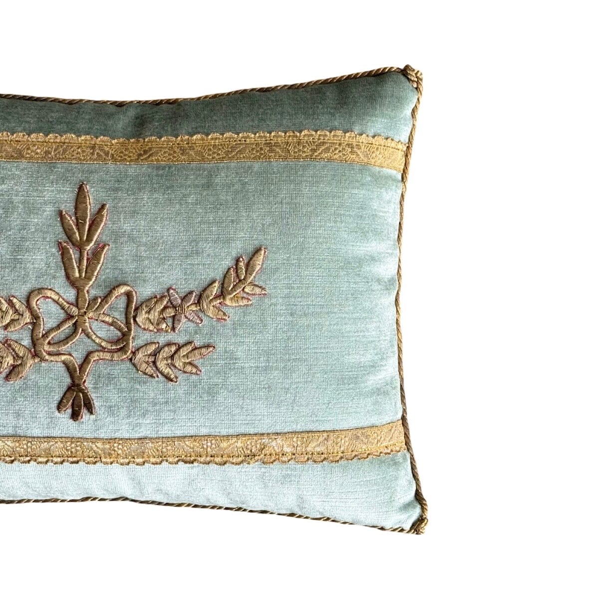 Antique Ottoman Empire Raised Silver and Gold Metallic Embroidery (#E050424A&B) | 11 x 15″ Pillow B. Viz Design