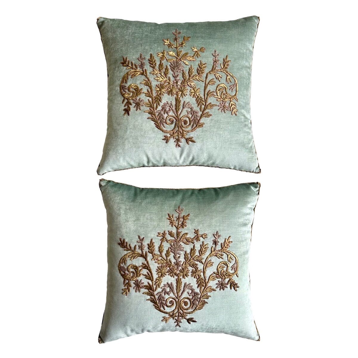 Antique Ottoman Empire Raised Silver and Gold Metallic Embroidery (#E050524A&B | 21 x 21") New Pillows B. Viz Design