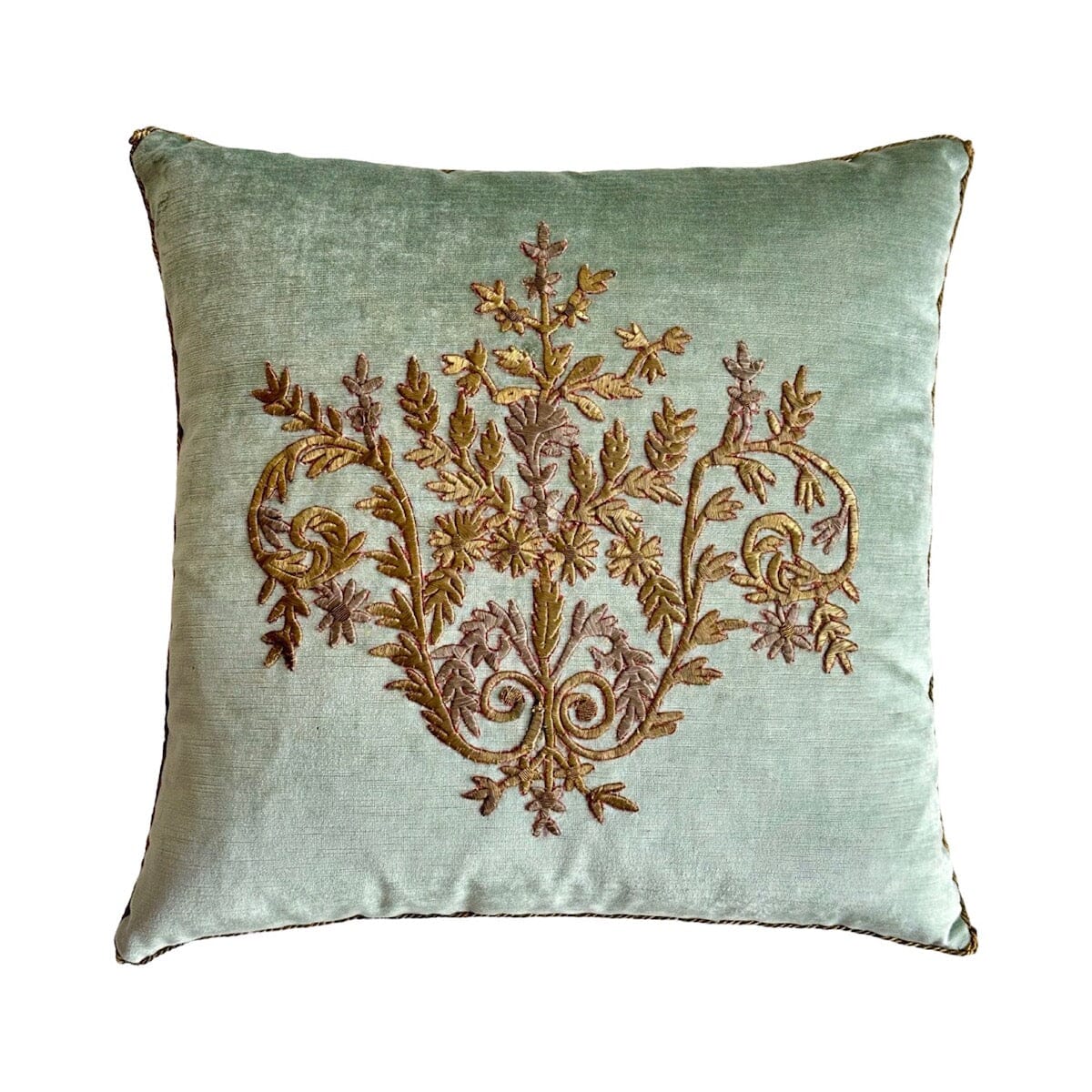 Antique Ottoman Empire Raised Silver and Gold Metallic Embroidery (#E050524A&B | 21 x 21") New Pillows B. Viz Design