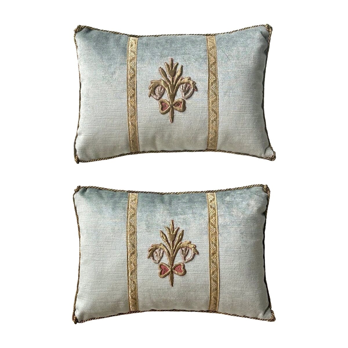 Antique Ottoman Empire Raised Silver and Gold Metallic Embroidery (#E050624A&B | 9 x 13") New Pillows B. Viz Design