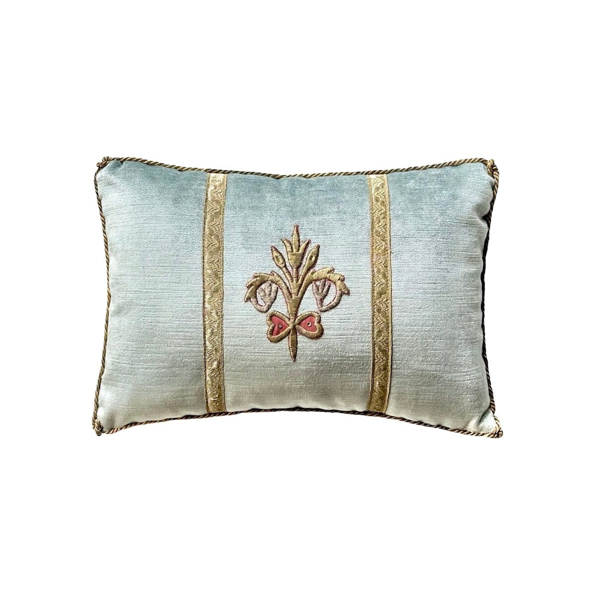 Antique Ottoman Empire Raised Silver and Gold Metallic Embroidery (#E050624A&B | 9 x 13") New Pillows B. Viz Design