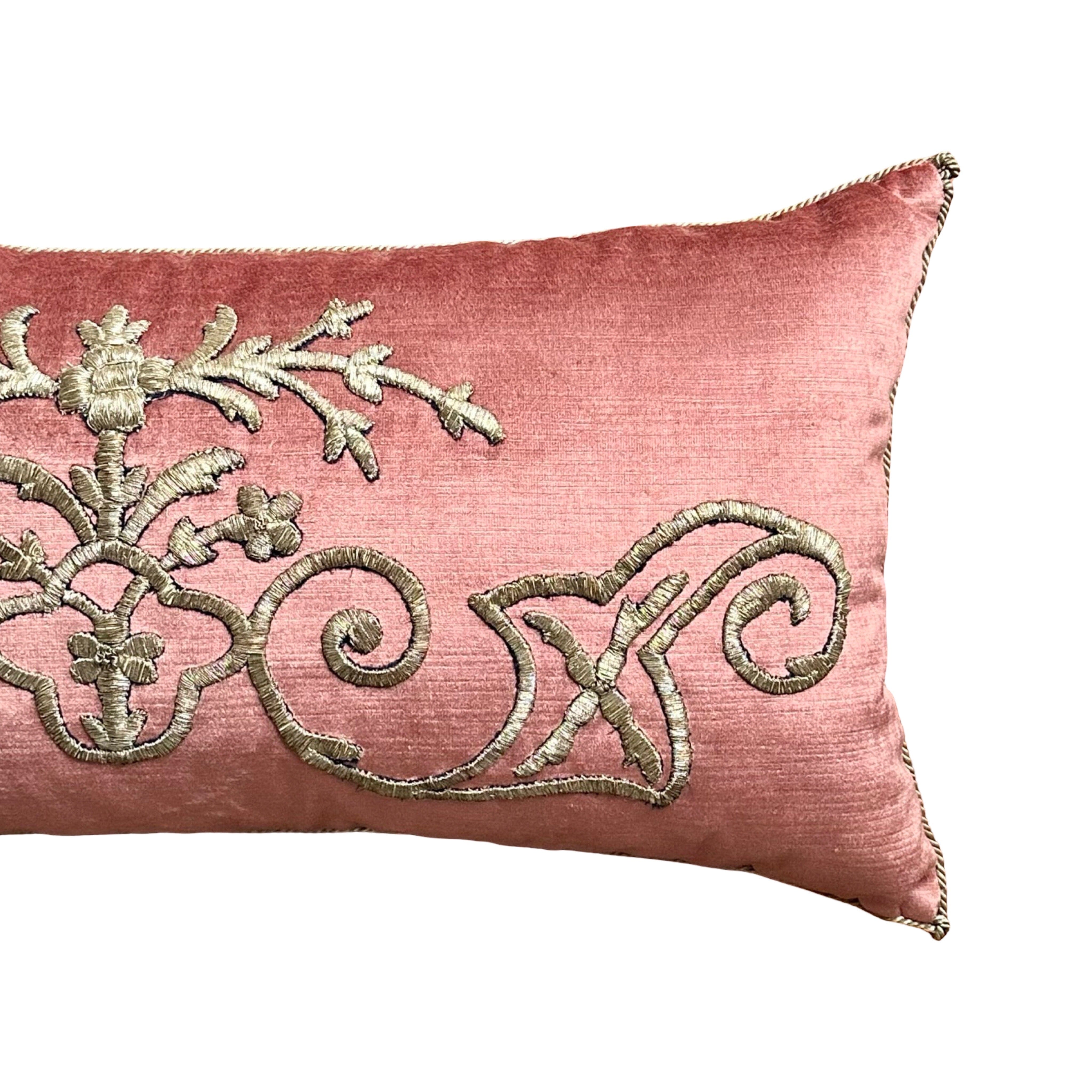 Antique Ottoman Empire Raised Silver Metallic Embroidery (#E020925 | 14 x 28.5") New Pillows B. Viz Design