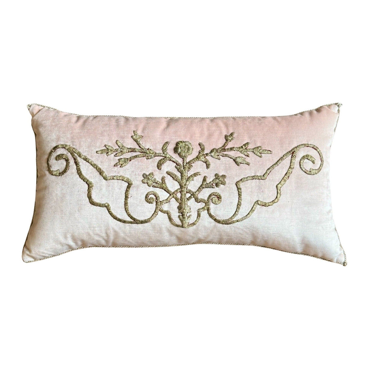 Antique Ottoman Empire Raised Silver Metallic Embroidery (#E021624 | 14 x 27") New Pillows B. Viz Design 
