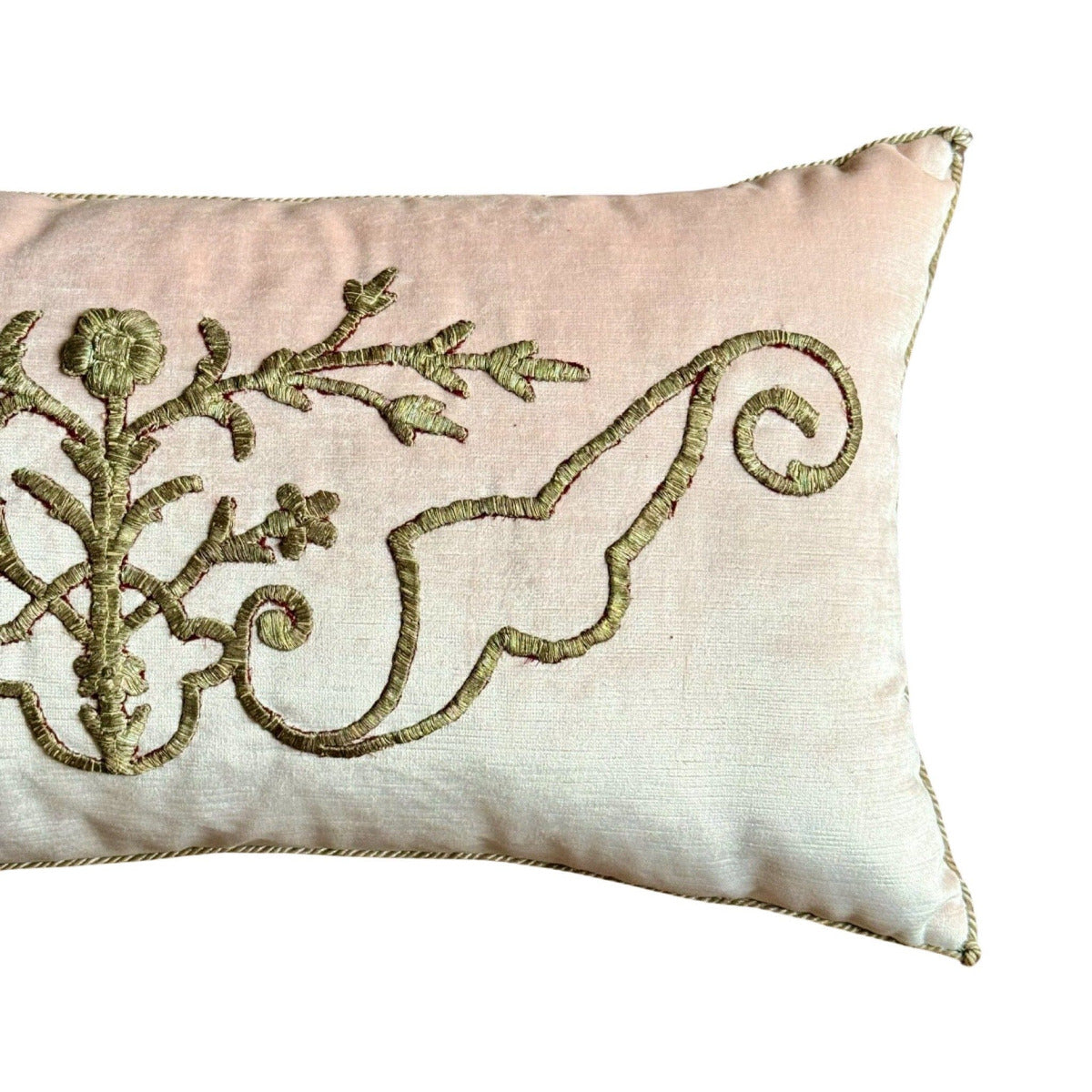 Antique Ottoman Empire Raised Silver Metallic Embroidery (#E021624 | 14 x 27") New Pillows B. Viz Design 