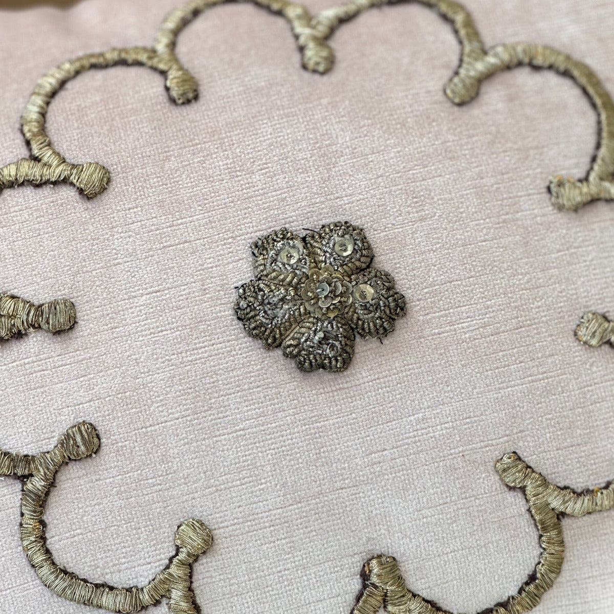 Antique Ottoman Empire Raised Silver Metallic Embroidery (#E022524A&B | 12 x 16") New Pillows B. Viz Design