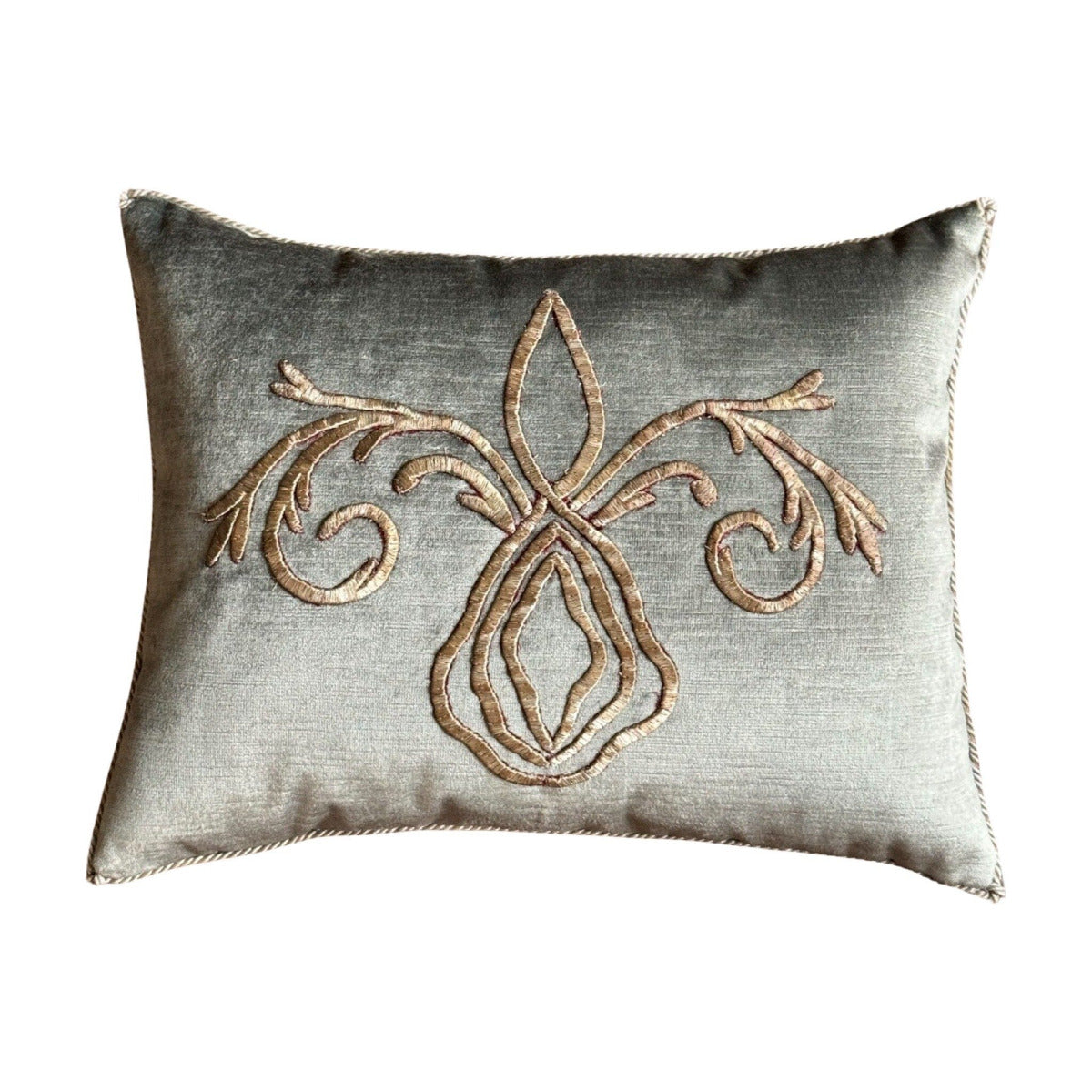 Antique Ottoman Empire Raised Silver Metallic Embroidery (#E030624 | 13 x 17") New Pillows B. Viz Design