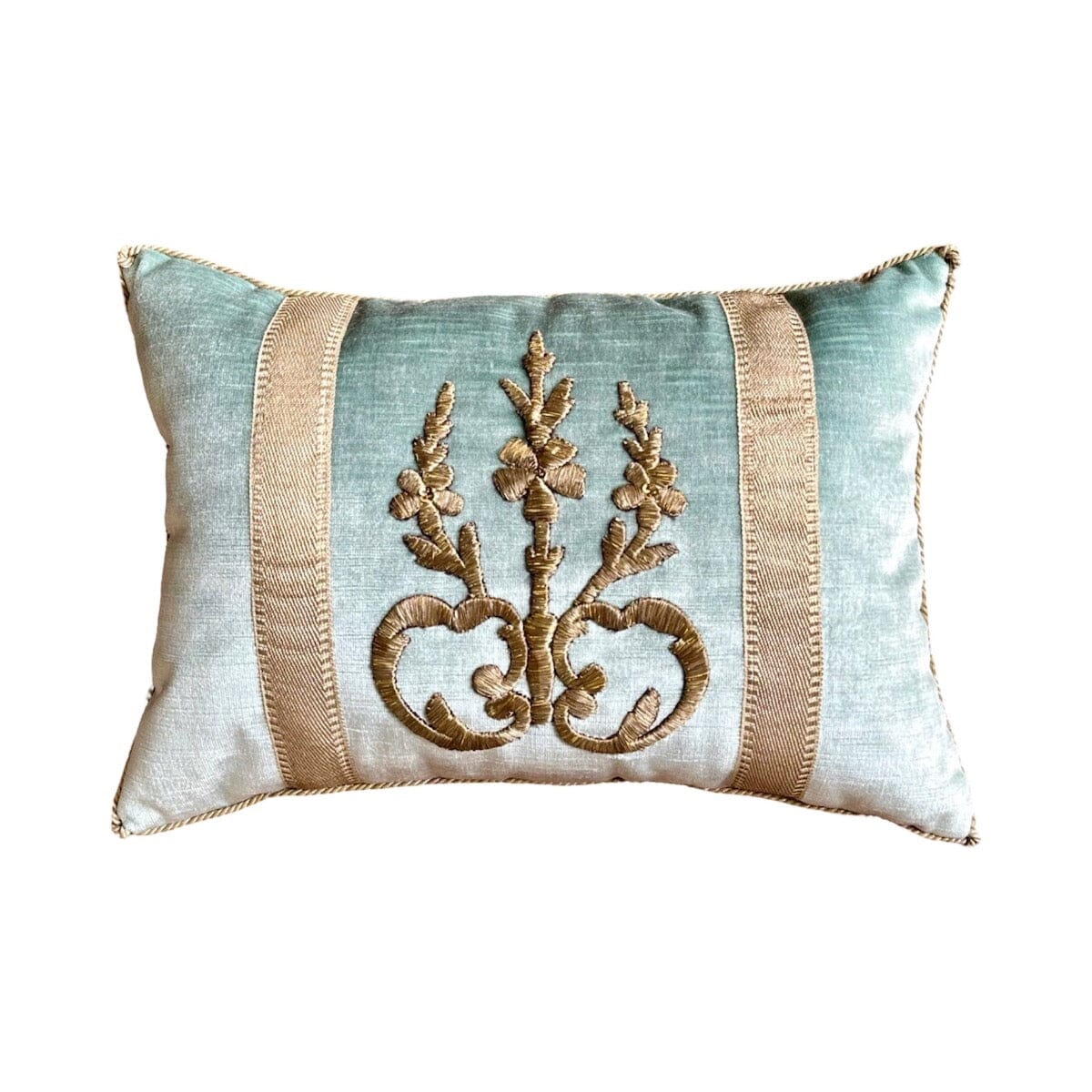 Antique Ottoman Empire Raised Silver Metallic Embroidery (#E030724A&B | 12 x 17") New Pillows B. Viz Design