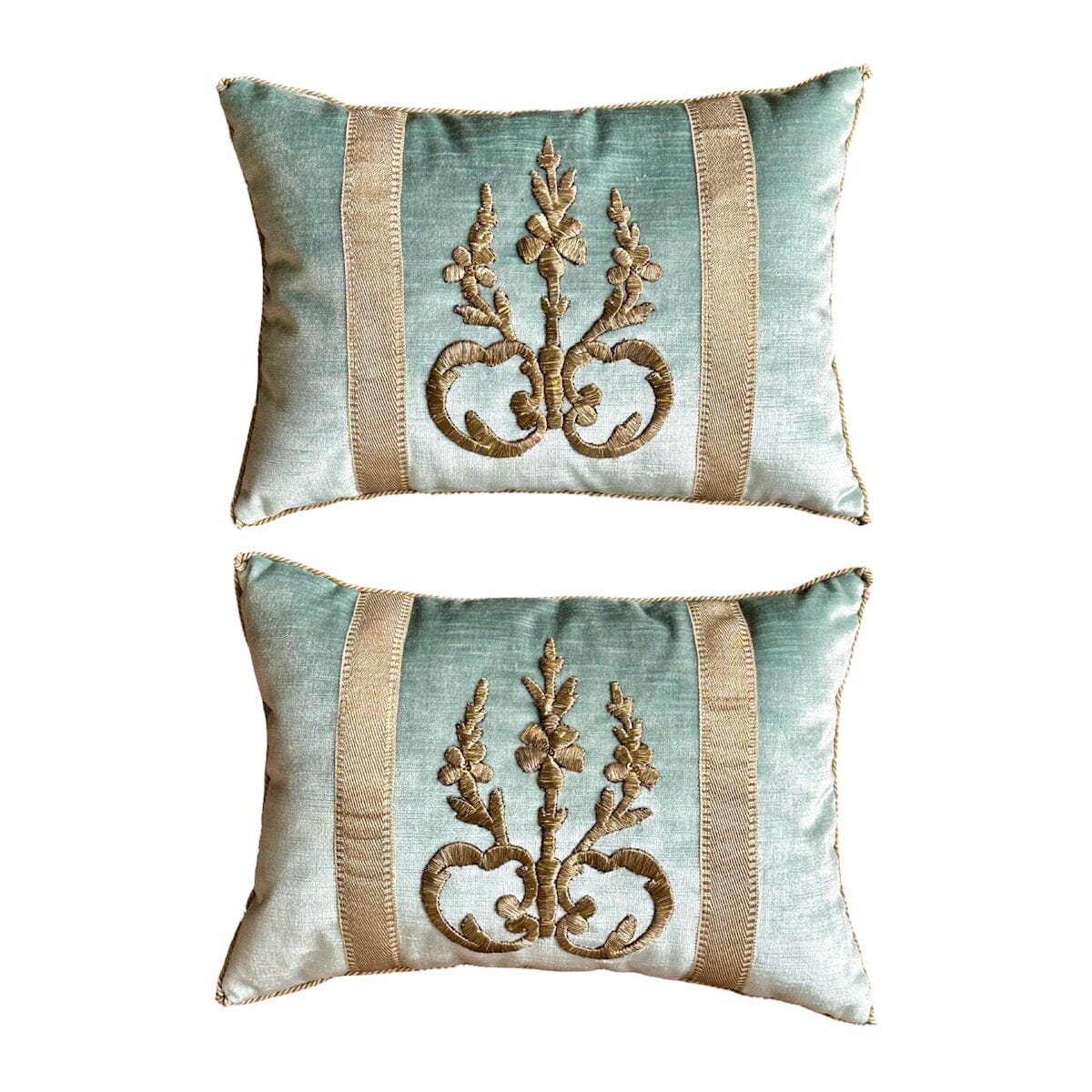 Antique Ottoman Empire Raised Silver Metallic Embroidery (#E030724A&B | 12 x 17") New Pillows B. Viz Design