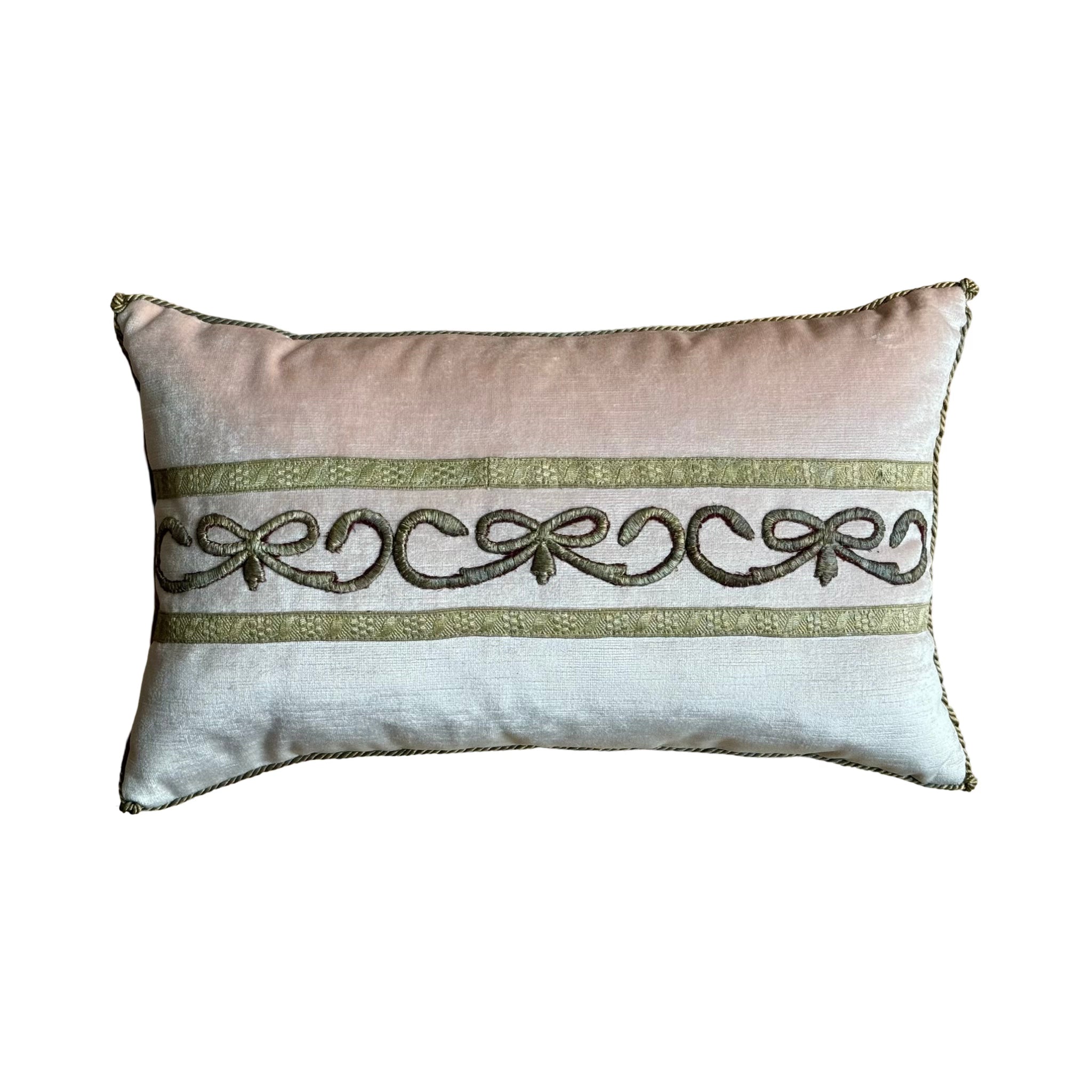 Antique Ottoman Empire Raised Silver Metallic Embroidery (#E052824A&B | 11 x 18") New Pillows B. Viz Design