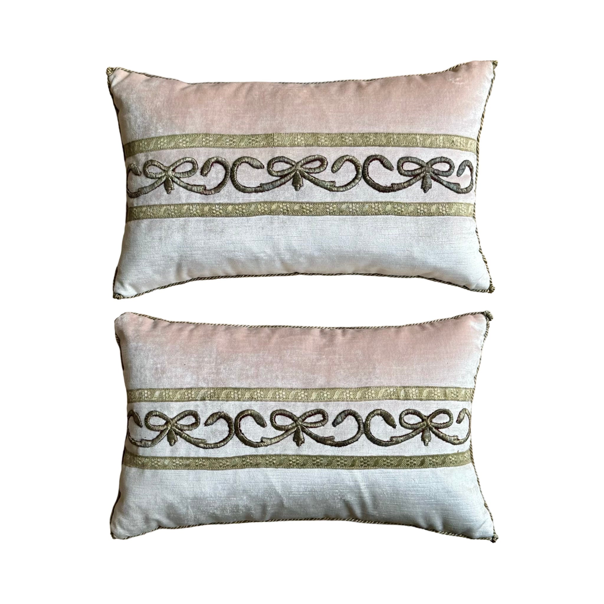 Antique Ottoman Empire Raised Silver Metallic Embroidery (#E052824A&B | 11 x 18") New Pillows B. Viz Design