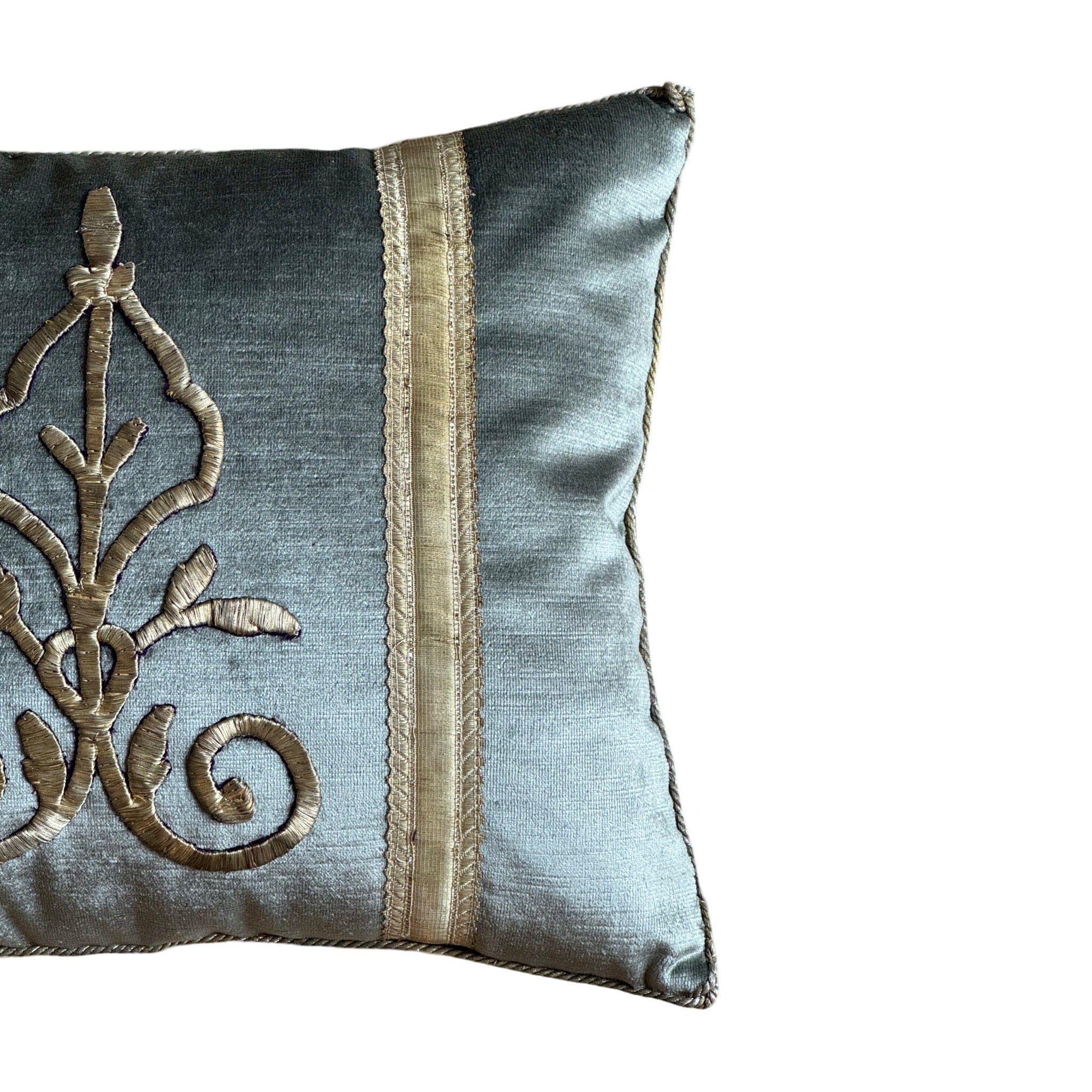 Antique Ottoman Empire Raised Silver Metallic Embroidery (#E060924A&B | 14.5 x 18″) New Pillows B. Viz Design